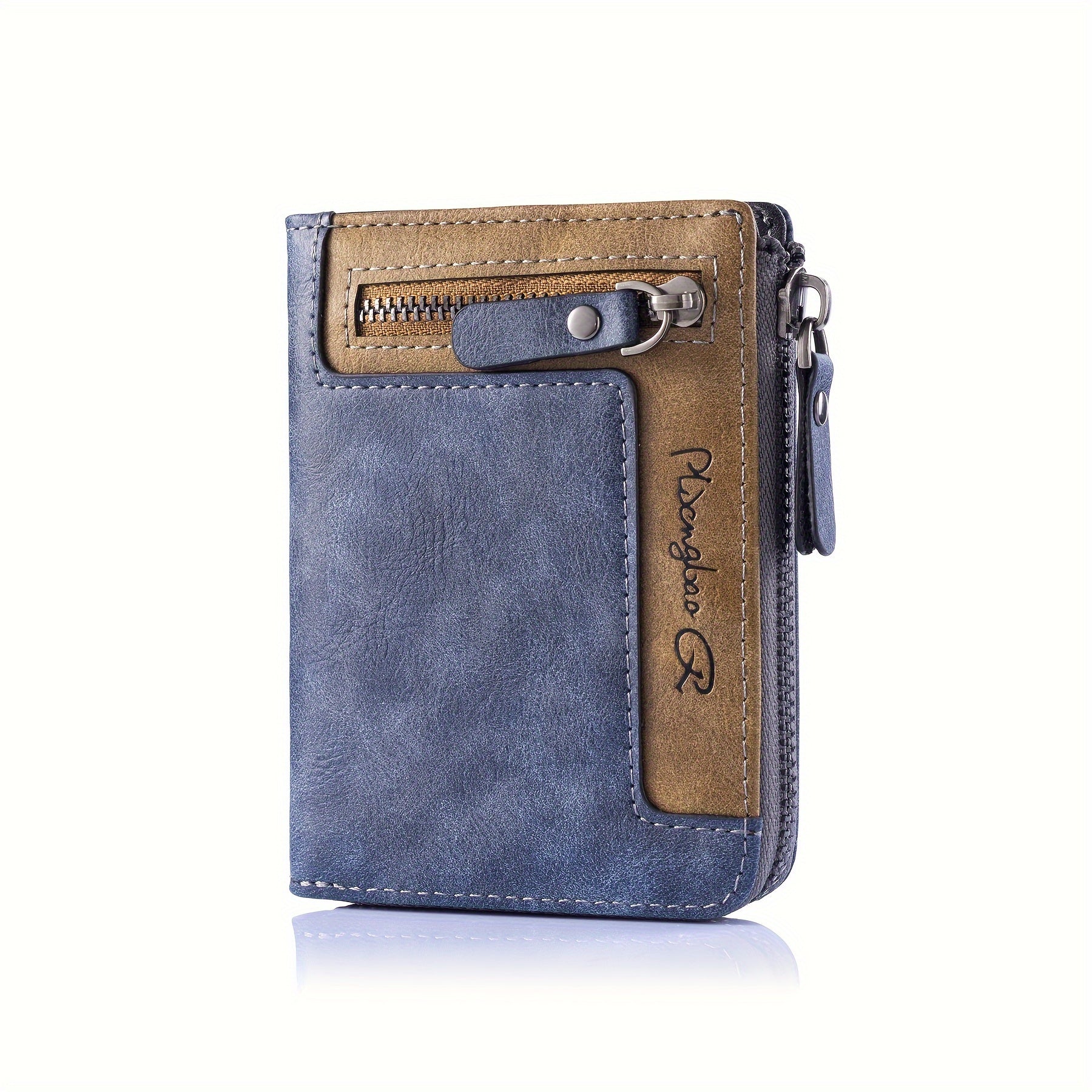 Cartera de hombre retro de piel sintética con cremallera y tarjetero.