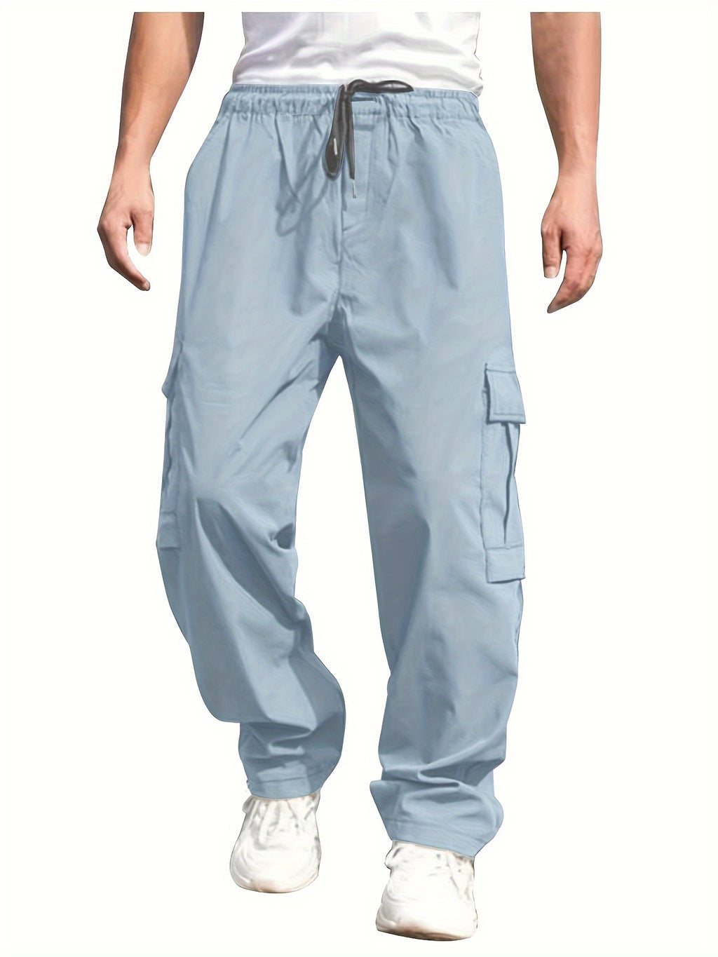 Men'S Casual Cargo Pants - Loose Fit, Straight Leg, Multi-Pocket Design, Drawstring Waist, Polyester Fabric, Ideal for Spring & Fall Workouts, Casual Wear Pants|Loose Fit Pants|Polyester Pants