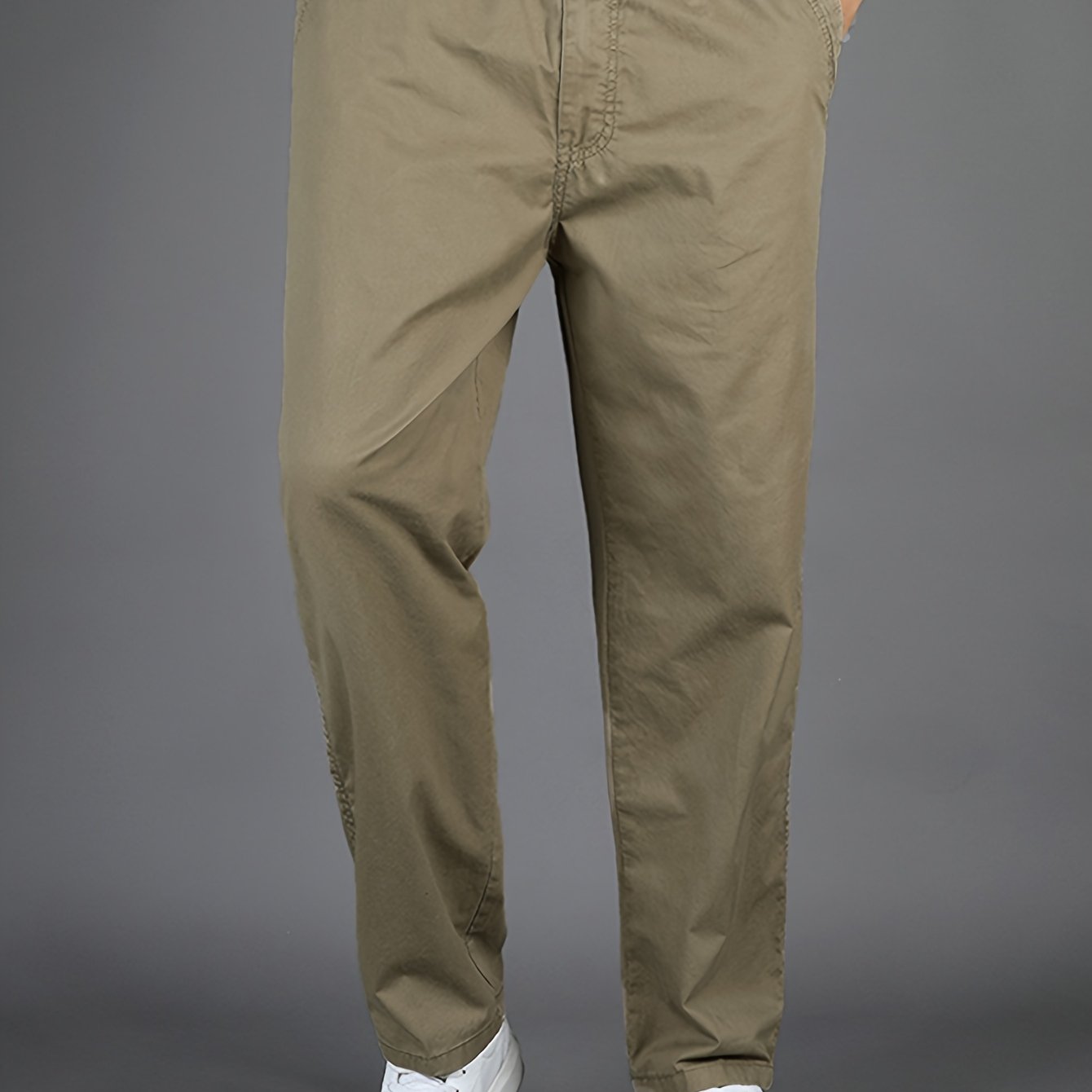 Men'S High-Waisted Straight-Leg Casual Pants - Light Grey Elastic Drawstring Waist, Lightweight All-Season Comfort, Regular Fit Solid Color Trousers for Casual Attire & Light Sports, Comfortable Clothing, Minimalist Design, S