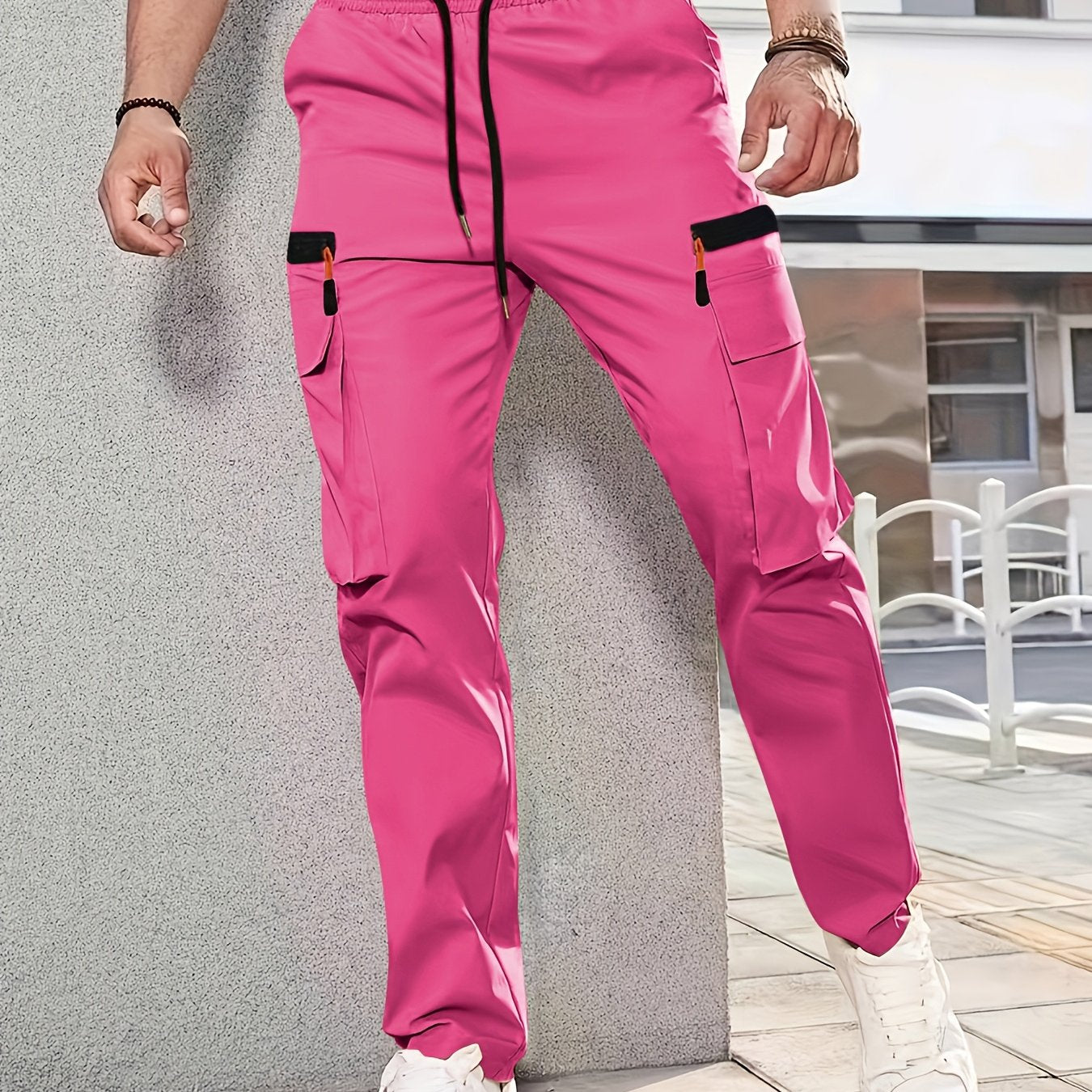 Men'S Stylish Cargo Pants - Versatile, Casual, and Slim Fit with Multiple Pockets, Straight-Leg Design, Perfect for Spring and Fall, All-Season Comfort, Solid Color, Allseason Pants | Straightleg Pants | Polyester Pants