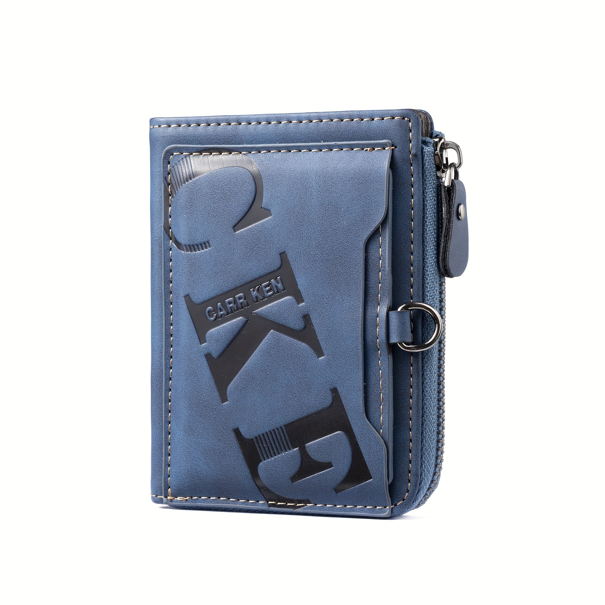 Cartera de hombre retro de piel sintética con cremallera y tarjetero.