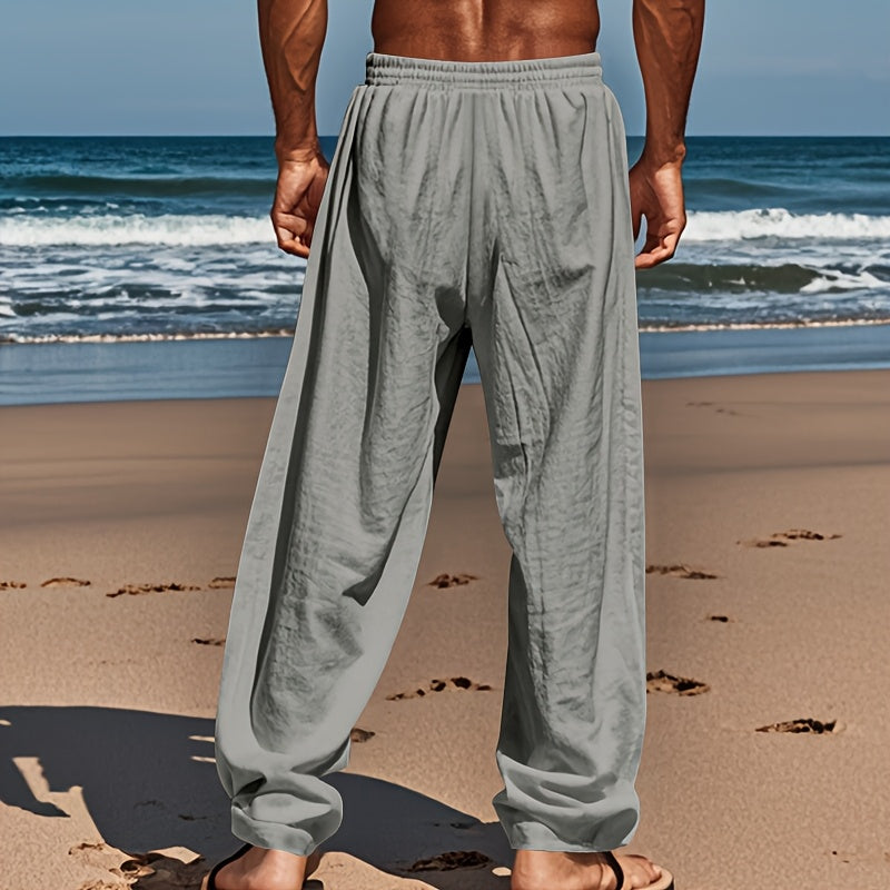 Men's Casual Linen Pants | Relaxed Fit with Drawstring Waist | 95% Linen, 5% Polyester | Breathable & Stylish for Indoor Gatherings, Outdoor Activities, and Golf | All-Season Wear | Beige Color, Versatile Clothing | Minimalis