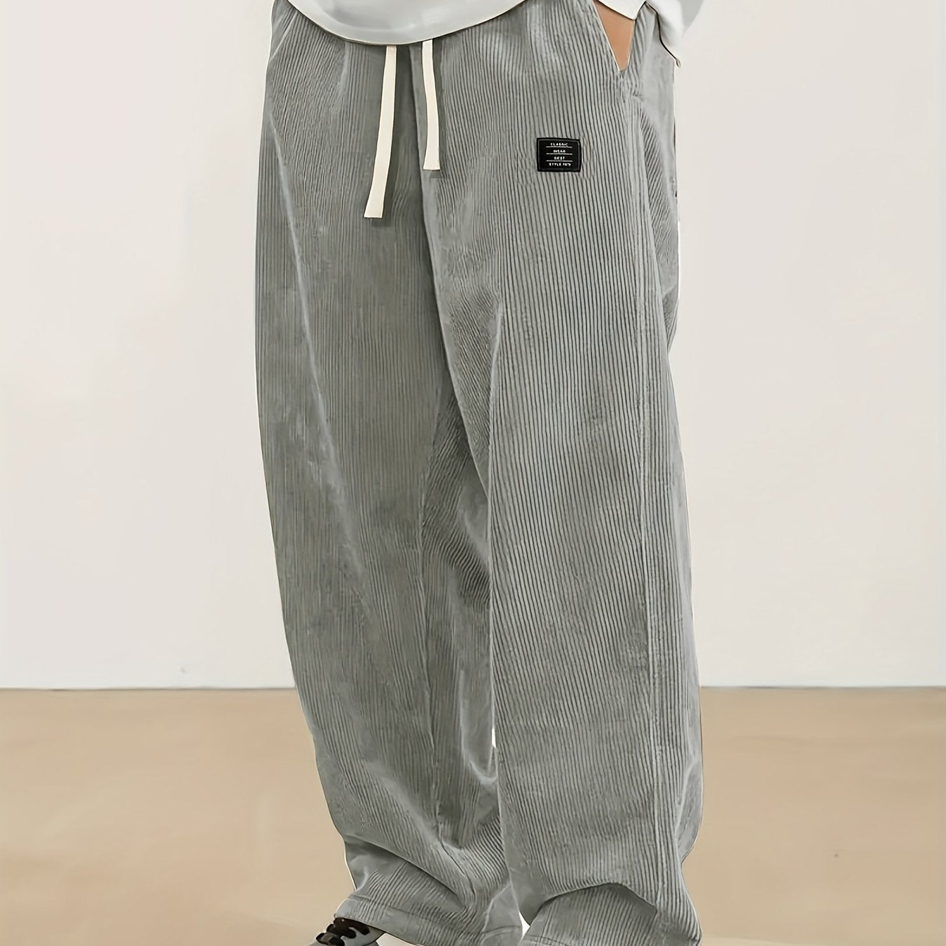 Men's corduroy casual pants, stylish and loose wide-leg pants, straight-cut sport pants, elastic waist drawstring baggy sweatpants for men sweatpants baggy