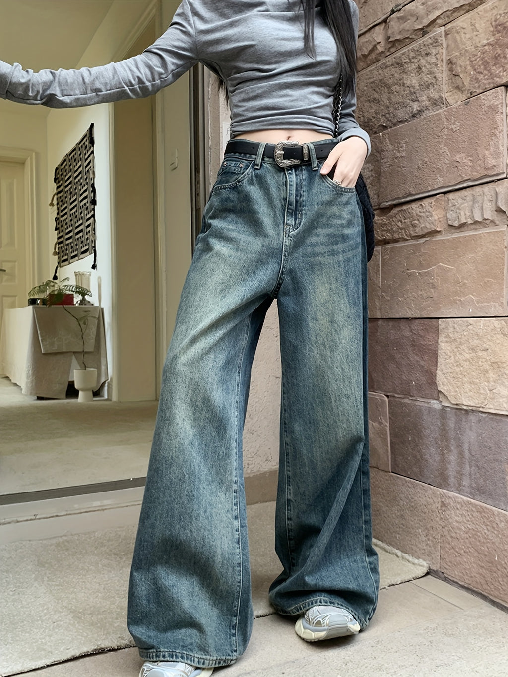 Jeans Pierna Ancha Retro Mujer | Ticotrendy Denim Sin Elasticidad Bota Recta Elegante