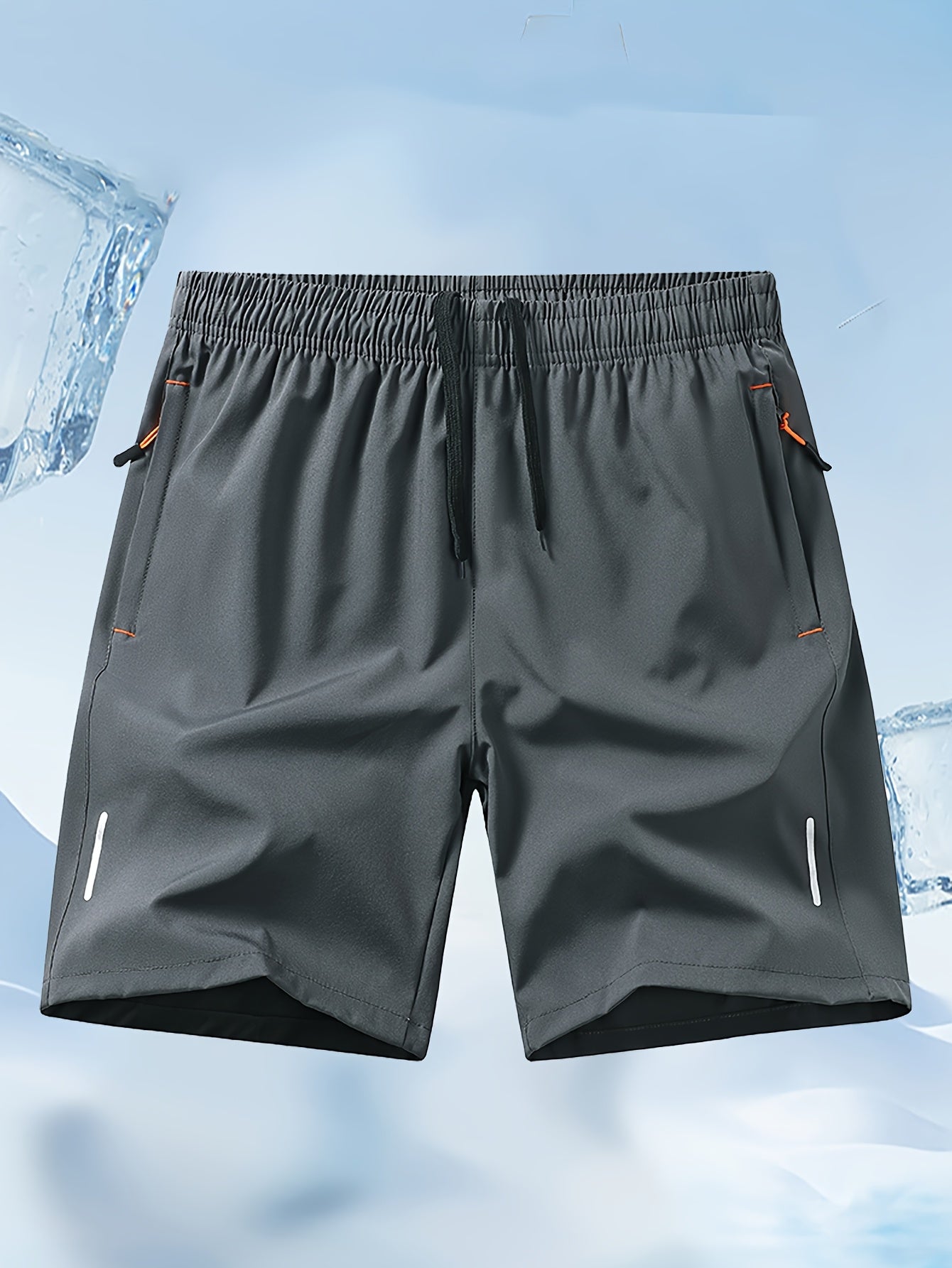 Pantalones Cortos Deportivos Hombre - Secado Rápido, Negro con Bolsillos Naranja, Cordón y Cremallera