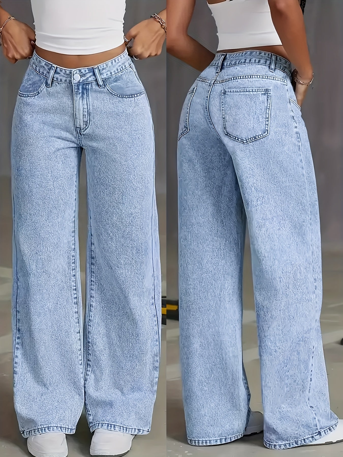Jeans Rectos Pierna Ancha Mujer | Ticotrendy Denim Elástico Cintura Alta Control Abdominal