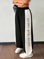 Pantalones Wide Leg Con Estampado Alfabeto | Diseño Color Block | Ticotrendy
