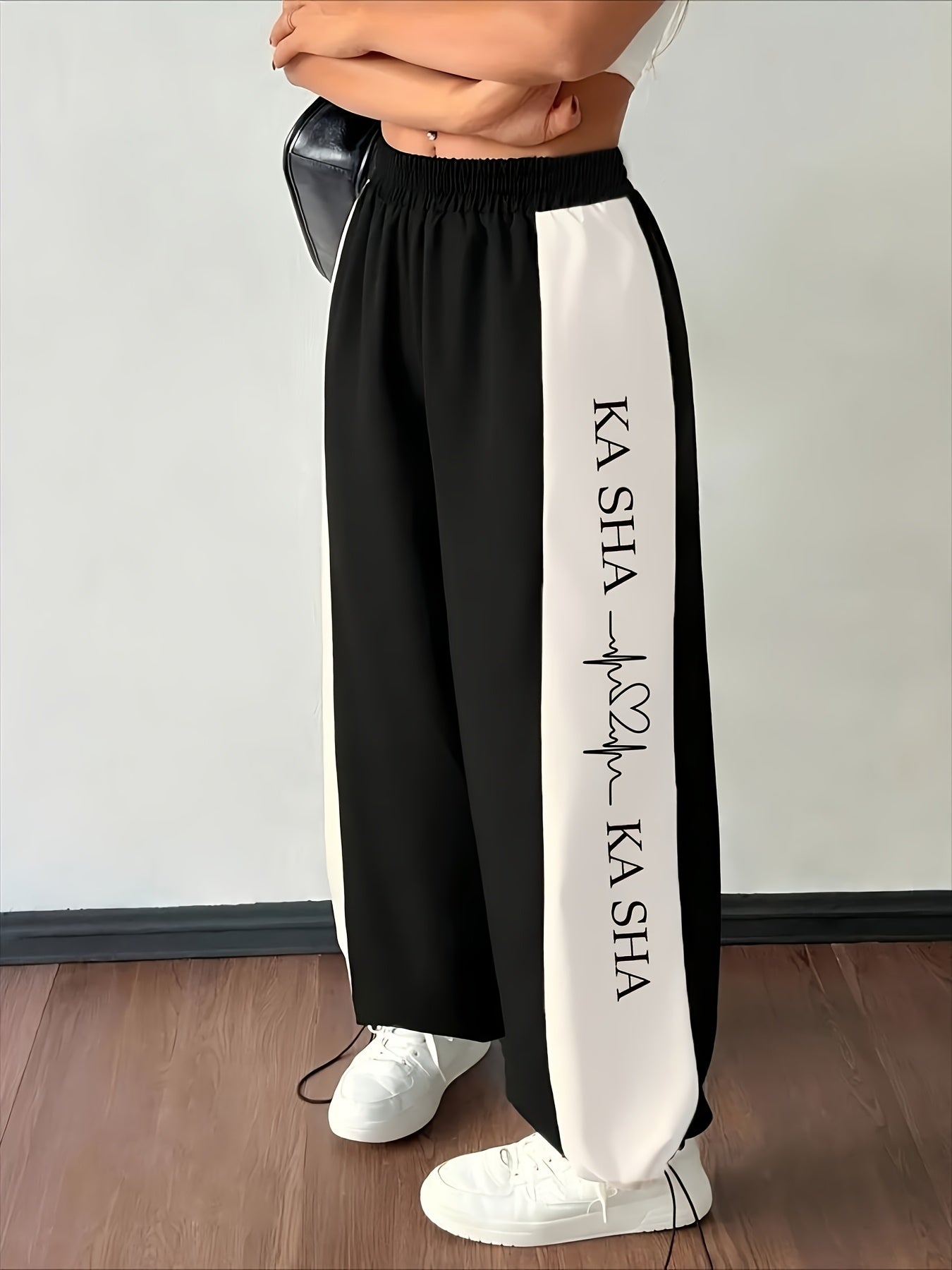Pantalones Wide Leg Con Estampado Alfabeto | Diseño Color Block | Ticotrendy
