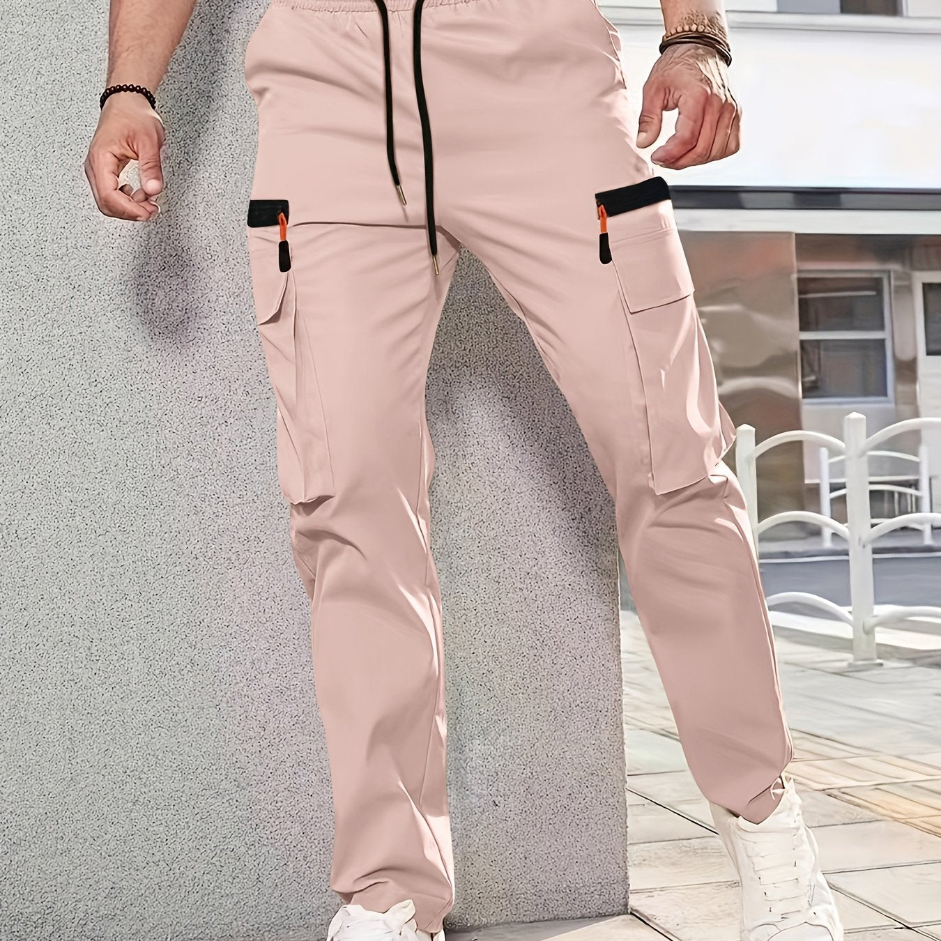 Men'S Stylish Cargo Pants - Versatile, Casual, and Slim Fit with Multiple Pockets, Straight-Leg Design, Perfect for Spring and Fall, All-Season Comfort, Solid Color, Allseason Pants | Straightleg Pants | Polyester Pants
