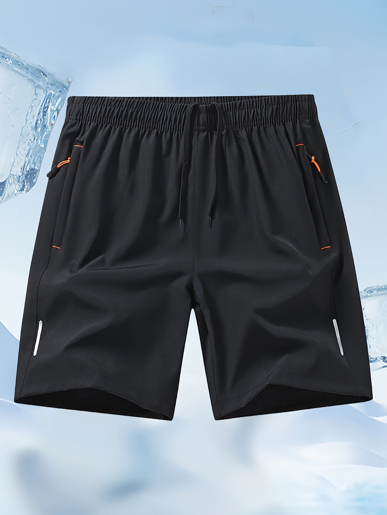 Pantalones Cortos Deportivos Hombre - Secado Rápido, Negro con Bolsillos Naranja, Cordón y Cremallera