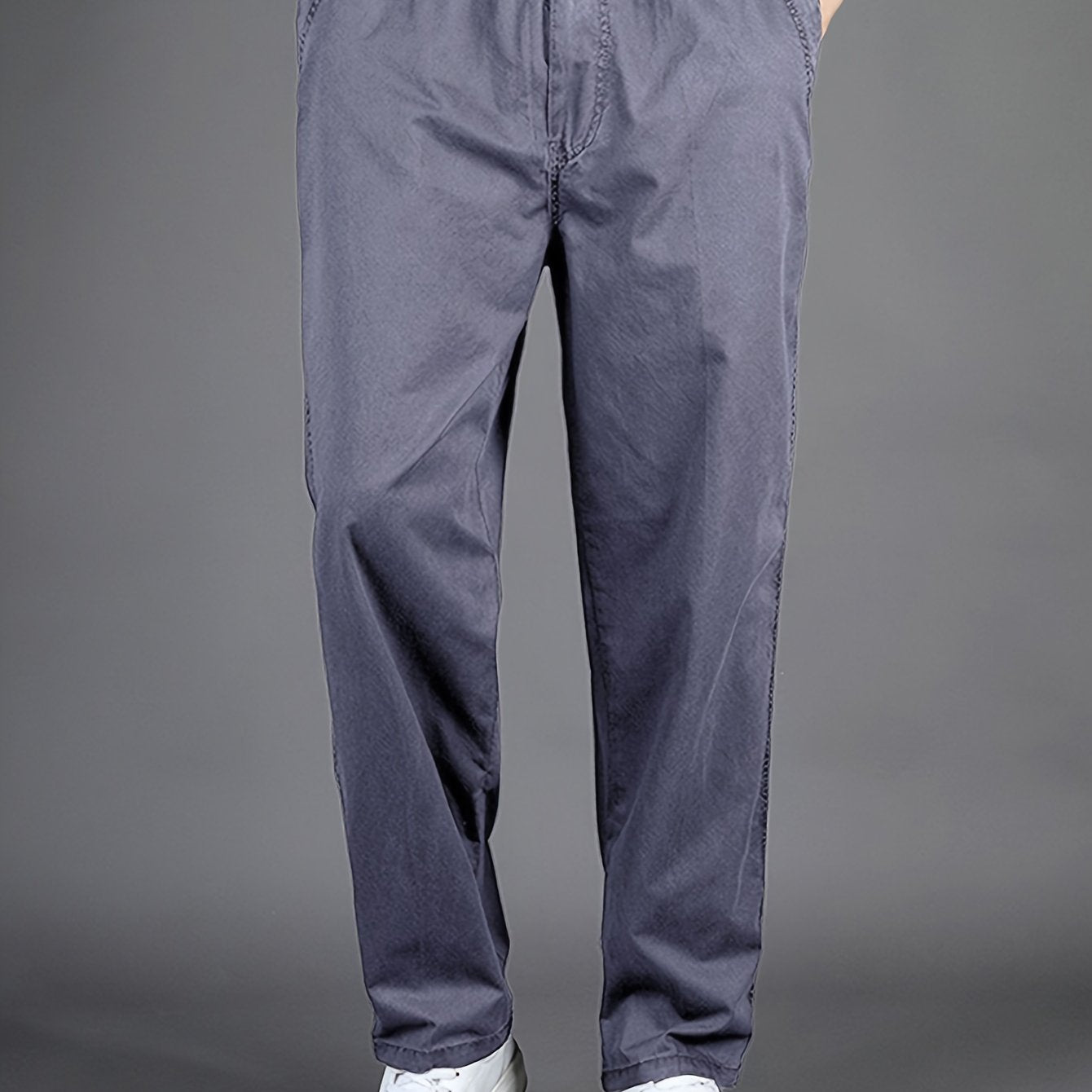 Men'S High-Waisted Straight-Leg Casual Pants - Light Grey Elastic Drawstring Waist, Lightweight All-Season Comfort, Regular Fit Solid Color Trousers for Casual Attire & Light Sports, Comfortable Clothing, Minimalist Design, S