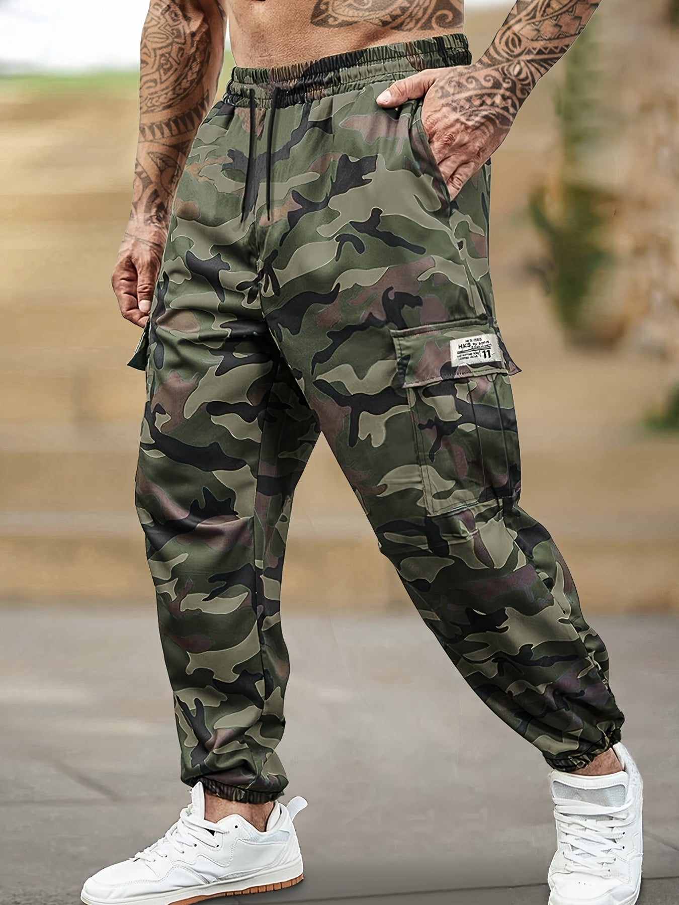 Men's Camouflage Print Casual Sweatpants - Elastic Waistband & Cuffed Ankle, Regular Fit with Multiple Pockets, Machine Washable for Gym, Jogging, Casual Attire, Leisure Athletic Pants | Nonstretch Fabric Pants