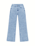 Jeans Rectos Pierna Ancha Mujer | Ticotrendy Denim Elástico Cintura Alta Control Abdominal