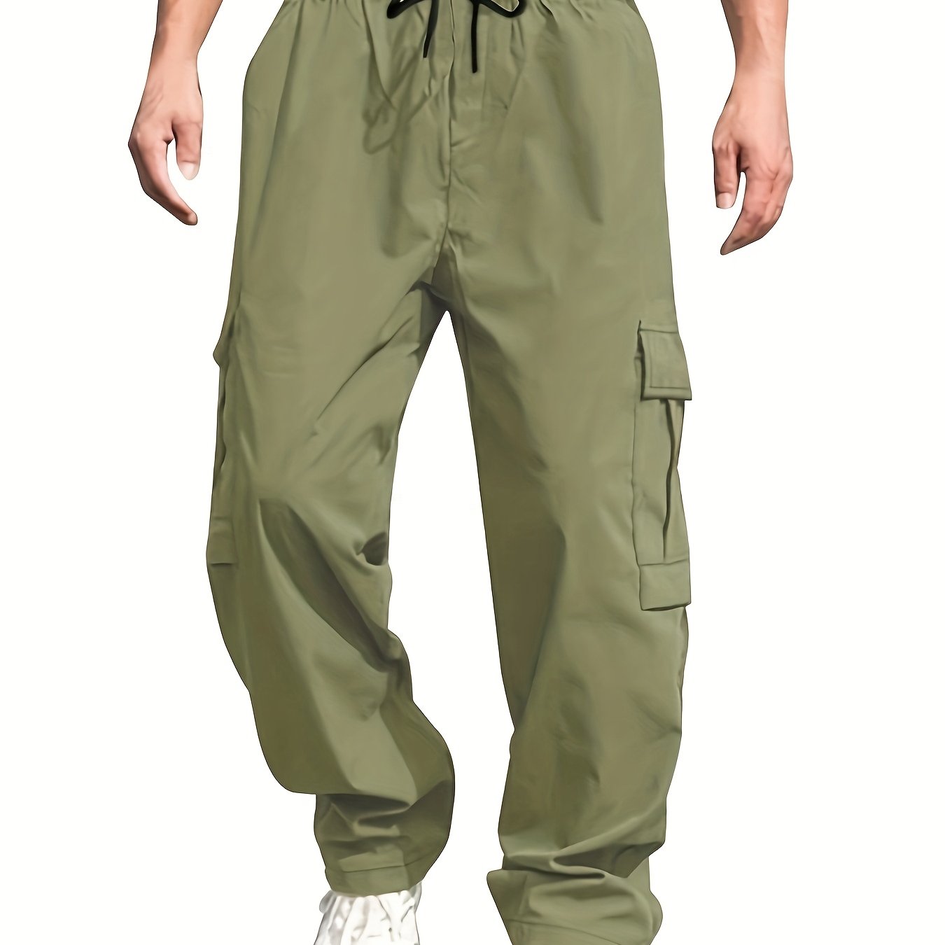Men'S Casual Cargo Pants - Loose Fit, Straight Leg, Multi-Pocket Design, Drawstring Waist, Polyester Fabric, Ideal for Spring & Fall Workouts, Casual Wear Pants|Loose Fit Pants|Polyester Pants