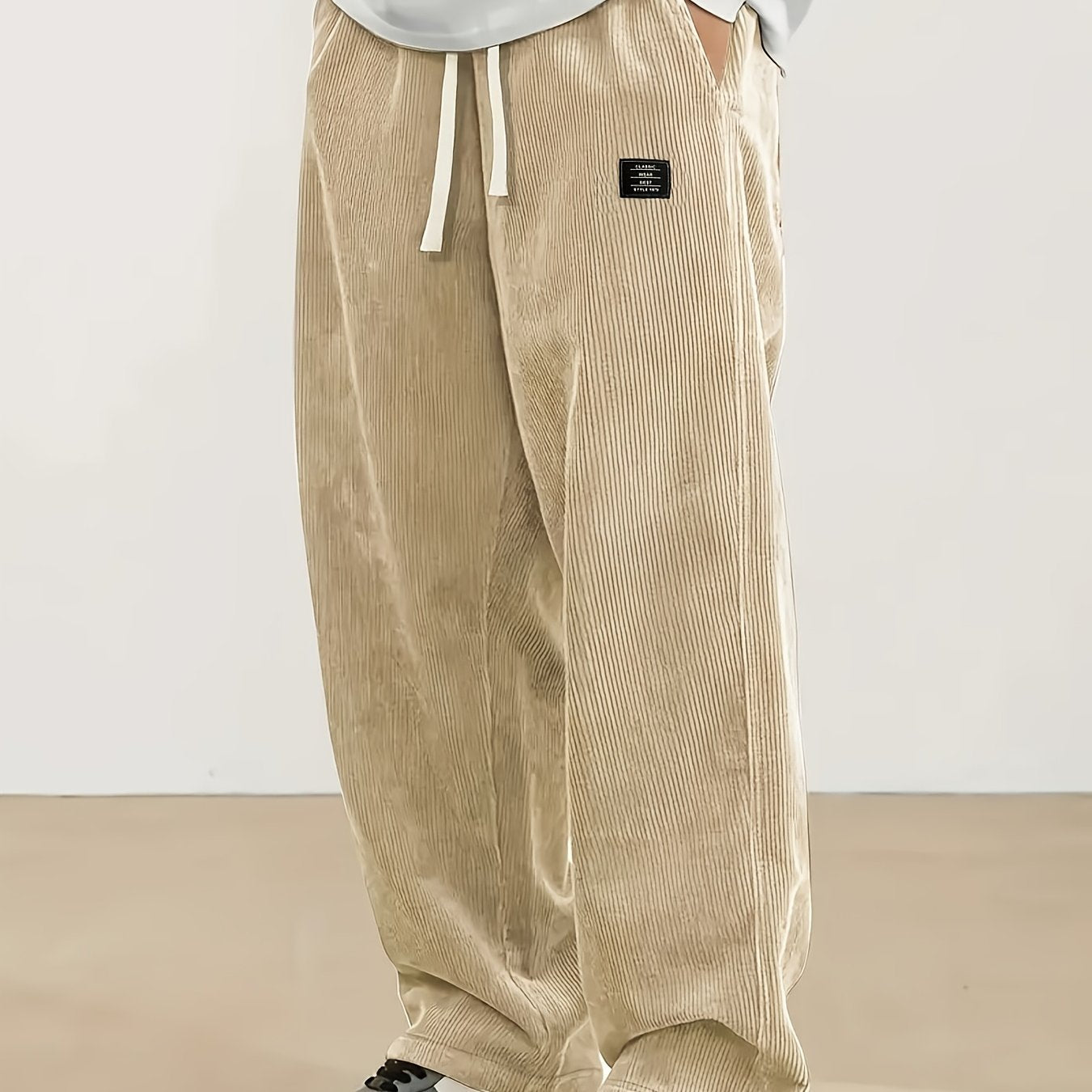 Men's corduroy casual pants, stylish and loose wide-leg pants, straight-cut sport pants, elastic waist drawstring baggy sweatpants for men sweatpants baggy