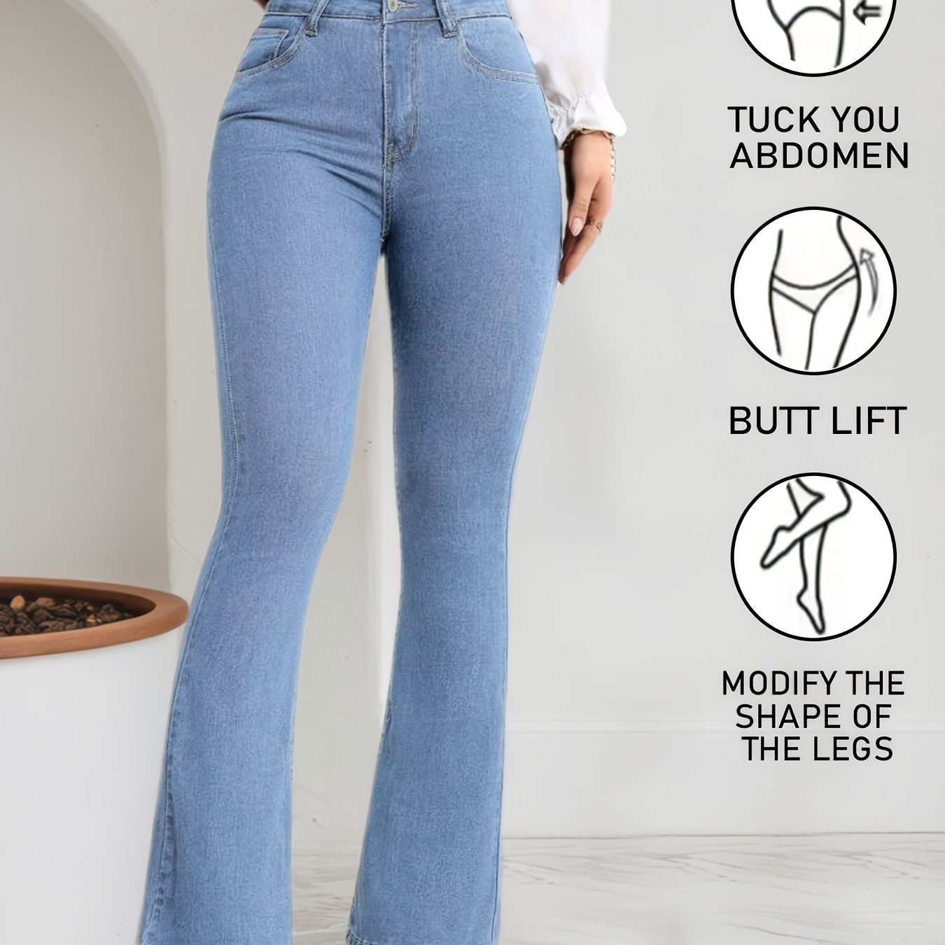 Jeans Acampanados Elásticos Mujer | Ticotrendy Denim Azul Claro Ajuste Cómodo Elegante