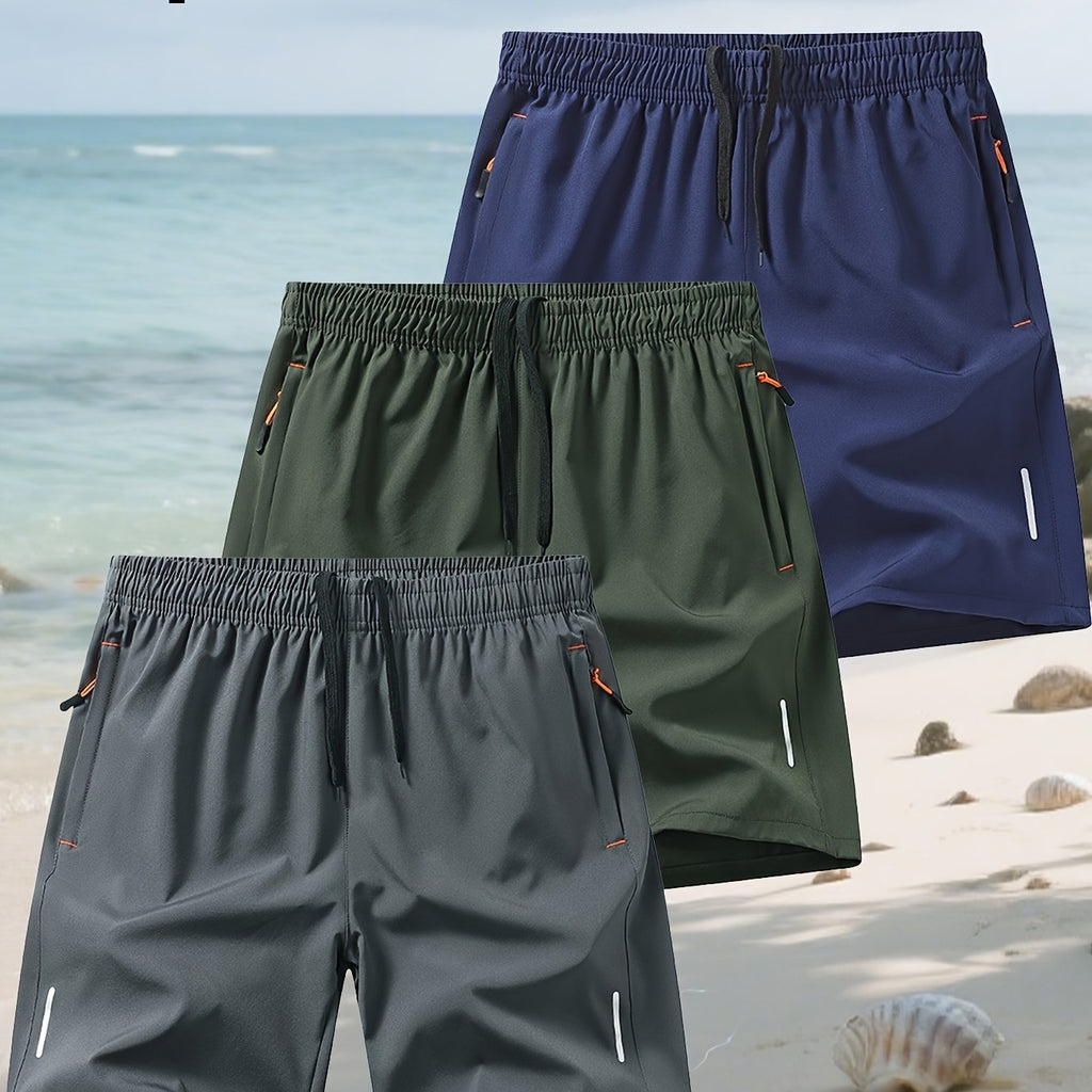 Conjunto de 3 Pantalones Cortos Deportivos | Cintura Elástica con Bolsillos | Playa y Deporte