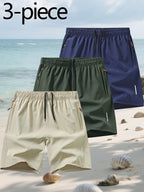 Conjunto de 3 Pantalones Cortos Deportivos | Cintura Elástica con Bolsillos | Playa y Deporte