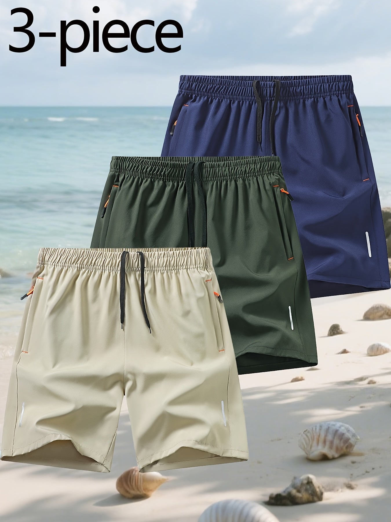 Conjunto de 3 Pantalones Cortos Deportivos | Cintura Elástica con Bolsillos | Playa y Deporte