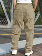 Men'S Casual Cargo Pants - Loose Fit, Straight Leg, Multi-Pocket Design, Drawstring Waist, Polyester Fabric, Ideal for Spring & Fall Workouts, Casual Wear Pants|Loose Fit Pants|Polyester Pants