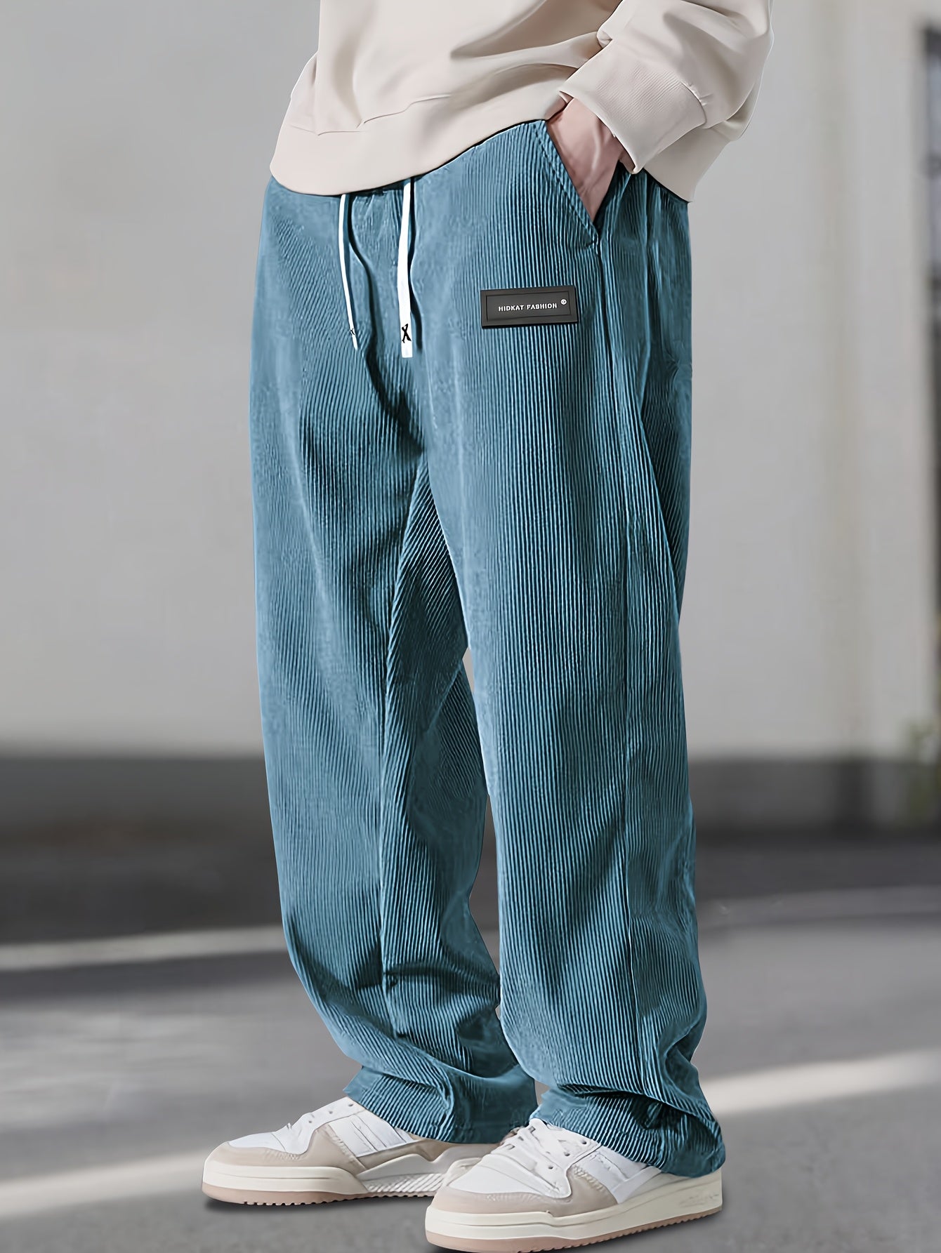 Men's Corduroy Casual Pants - Solid Color with Drawstring Waist & Side Pockets, Soft Breathable Fabric, Regular Fit for All-Season Comfort, Hand Wash Only