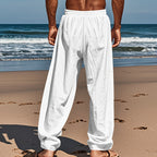 Men's Casual Linen Pants | Relaxed Fit with Drawstring Waist | 95% Linen, 5% Polyester | Breathable & Stylish for Indoor Gatherings, Outdoor Activities, and Golf | All-Season Wear | Beige Color, Versatile Clothing | Minimalis