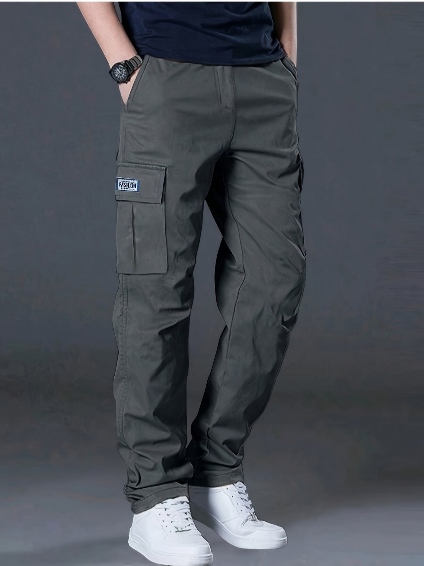 Men's Work Pants, Multi-Pocket Men's Trousers with Drawstring Waist