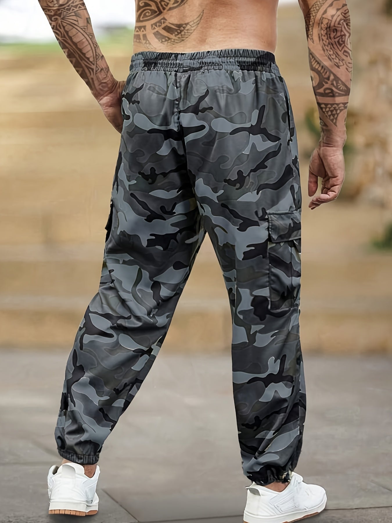 Men's Camouflage Print Casual Sweatpants - Elastic Waistband & Cuffed Ankle, Regular Fit with Multiple Pockets, Machine Washable for Gym, Jogging, Casual Attire, Leisure Athletic Pants | Nonstretch Fabric Pants
