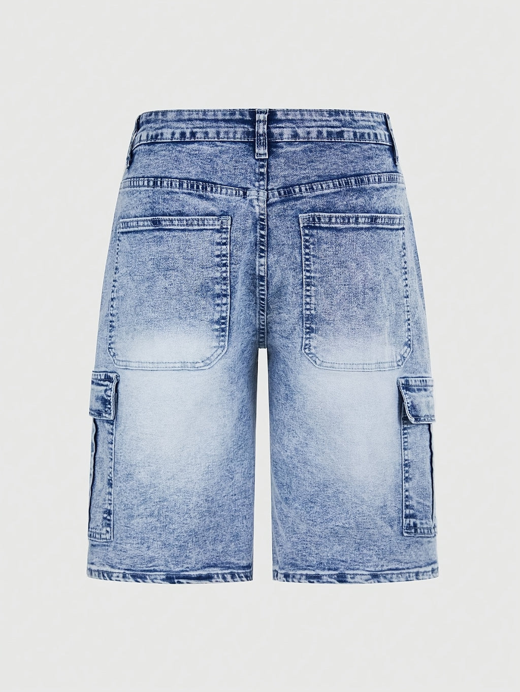 Jeans Cortos Hombre Elásticos | Corte Regular, Múltiples Bolsillos | Vaquero Azul Lavado