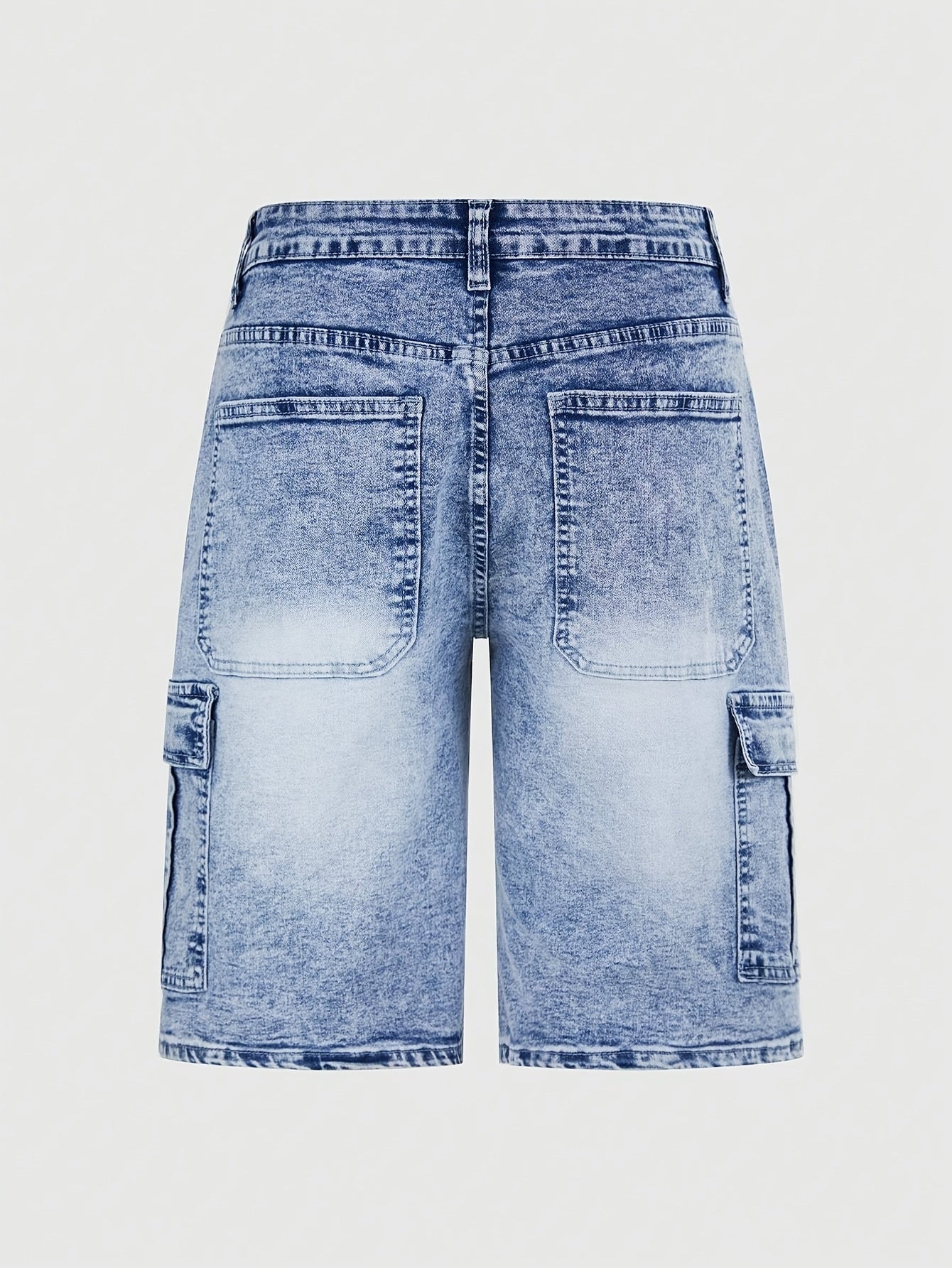 Jeans Cortos Hombre Elásticos | Corte Regular, Múltiples Bolsillos | Vaquero Azul Lavado