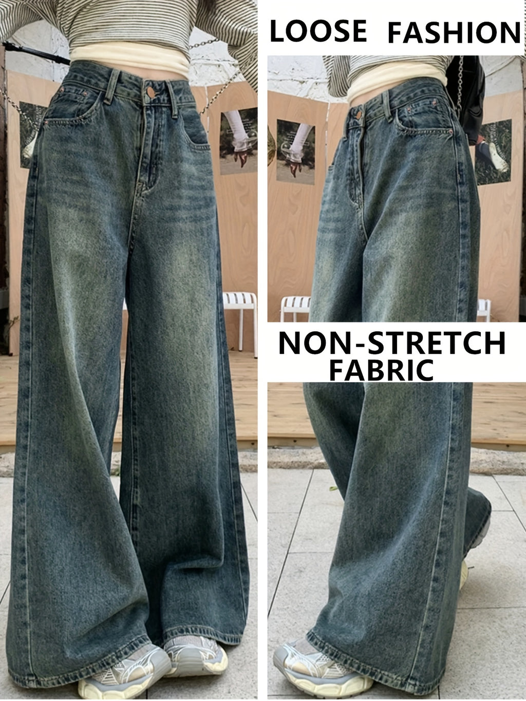 Jeans Pierna Ancha Retro Mujer | Ticotrendy Denim Sin Elasticidad Bota Recta Elegante