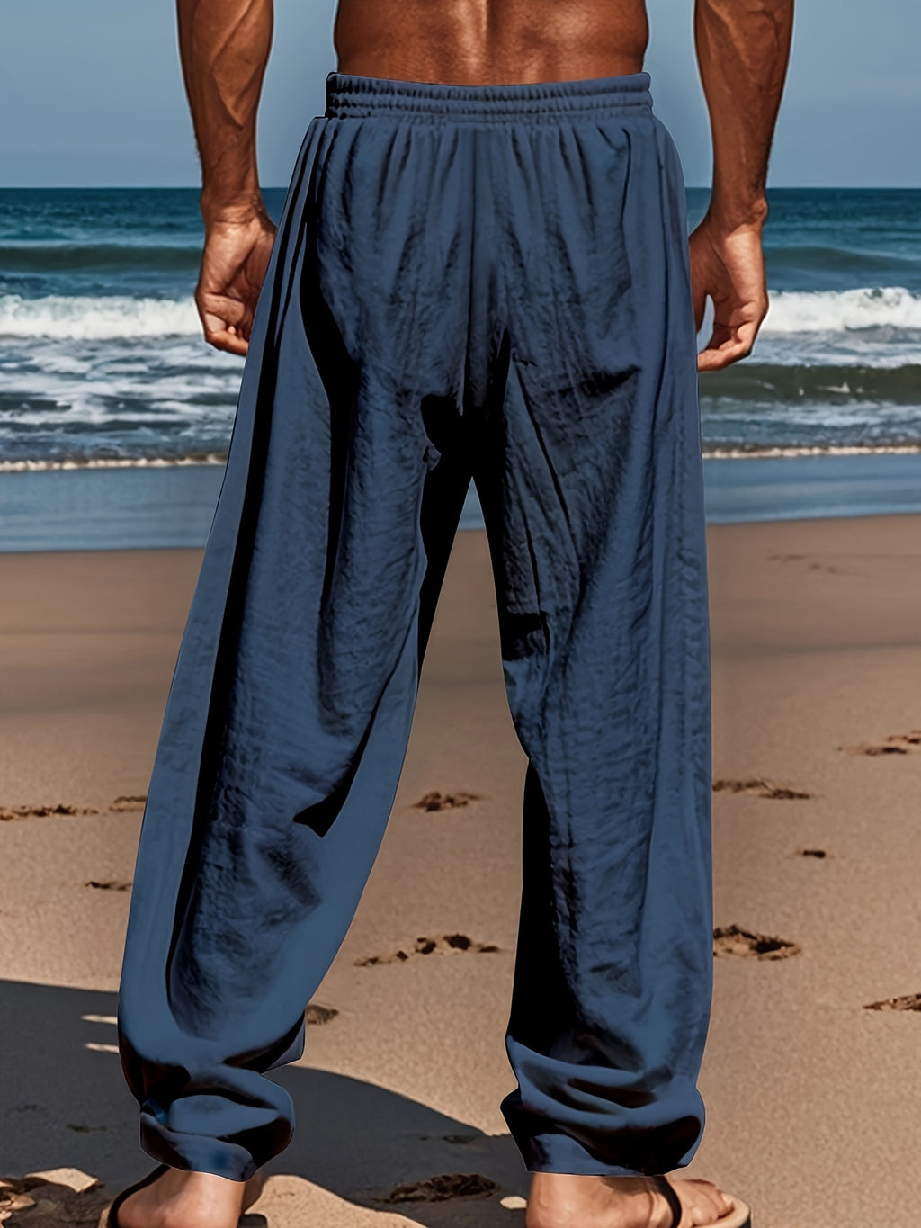 Men's Casual Linen Pants | Relaxed Fit with Drawstring Waist | 95% Linen, 5% Polyester | Breathable & Stylish for Indoor Gatherings, Outdoor Activities, and Golf | All-Season Wear | Beige Color, Versatile Clothing | Minimalis