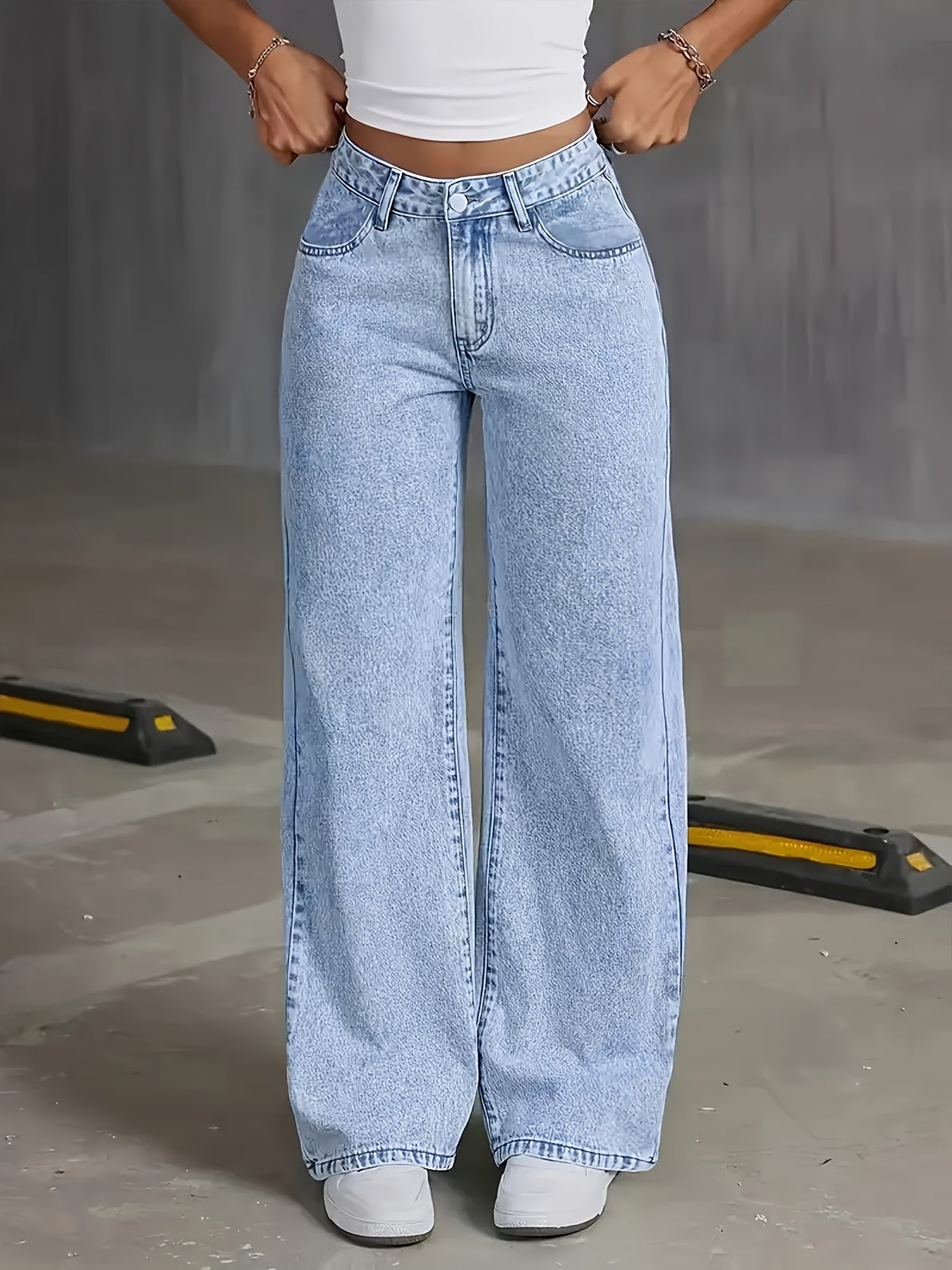 Jeans Rectos Pierna Ancha Mujer | Ticotrendy Denim Elástico Cintura Alta Control Abdominal