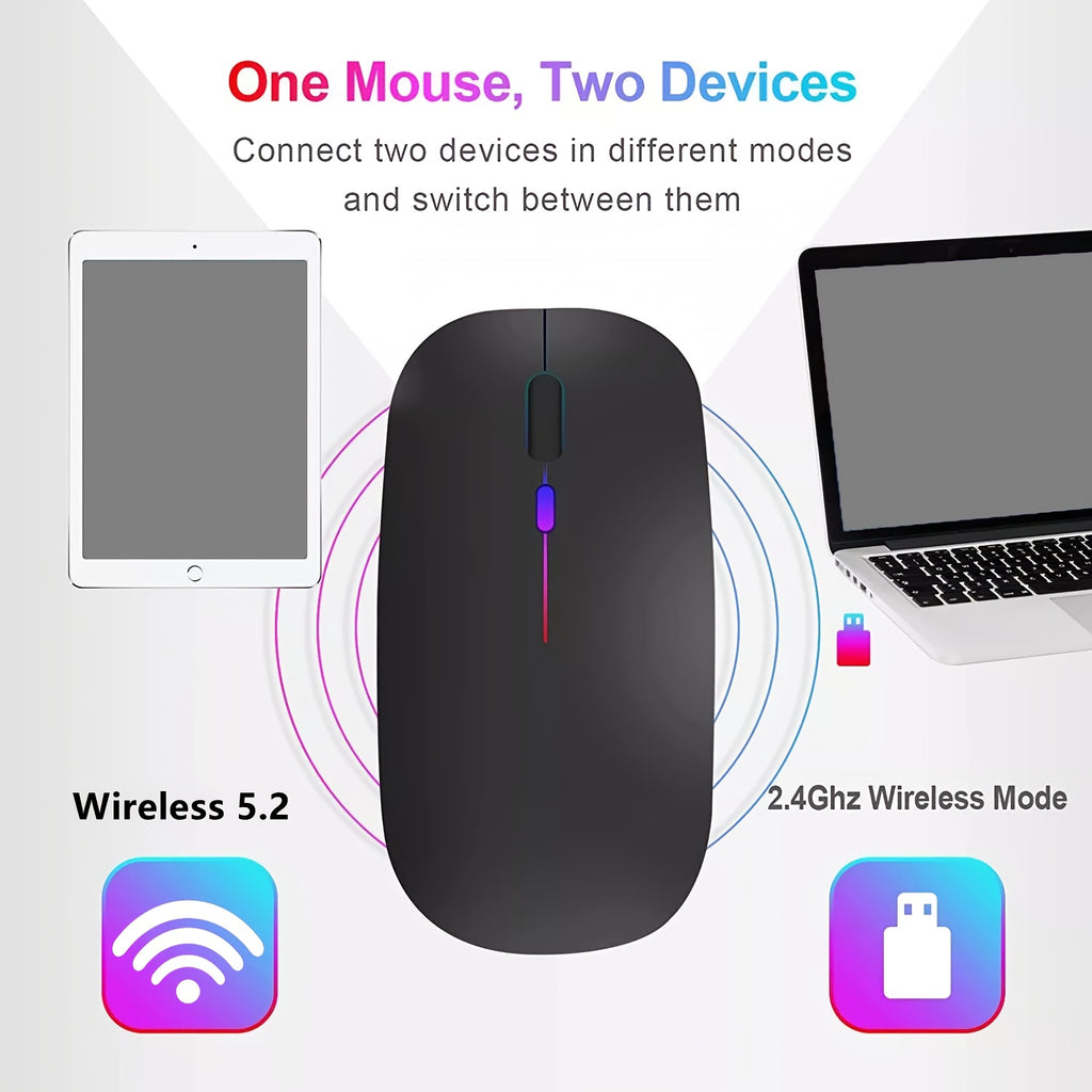 Ratón Inalámbrico Delgado y Silencioso | Conexión Dual Bluetooth & USB | Recargable para iPad, PC, Mac