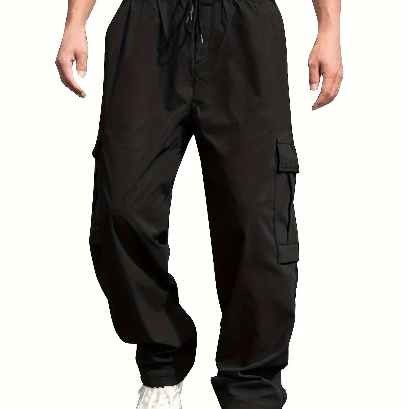 Men'S Casual Cargo Pants - Loose Fit, Straight Leg, Multi-Pocket Design, Drawstring Waist, Polyester Fabric, Ideal for Spring & Fall Workouts, Casual Wear Pants|Loose Fit Pants|Polyester Pants