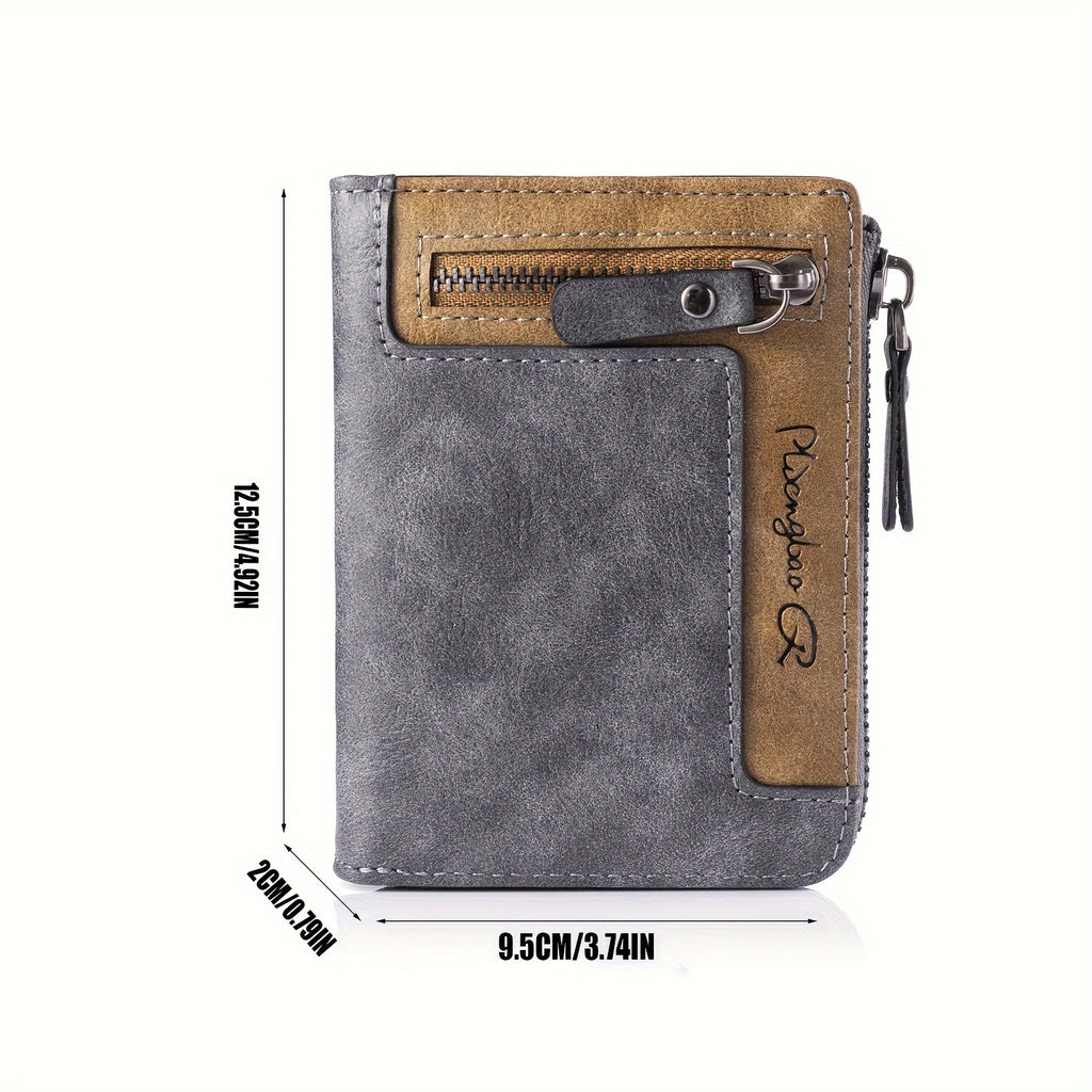 Cartera de hombre retro de piel sintética con cremallera y tarjetero.