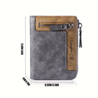 Cartera de hombre retro de piel sintética con cremallera y tarjetero.