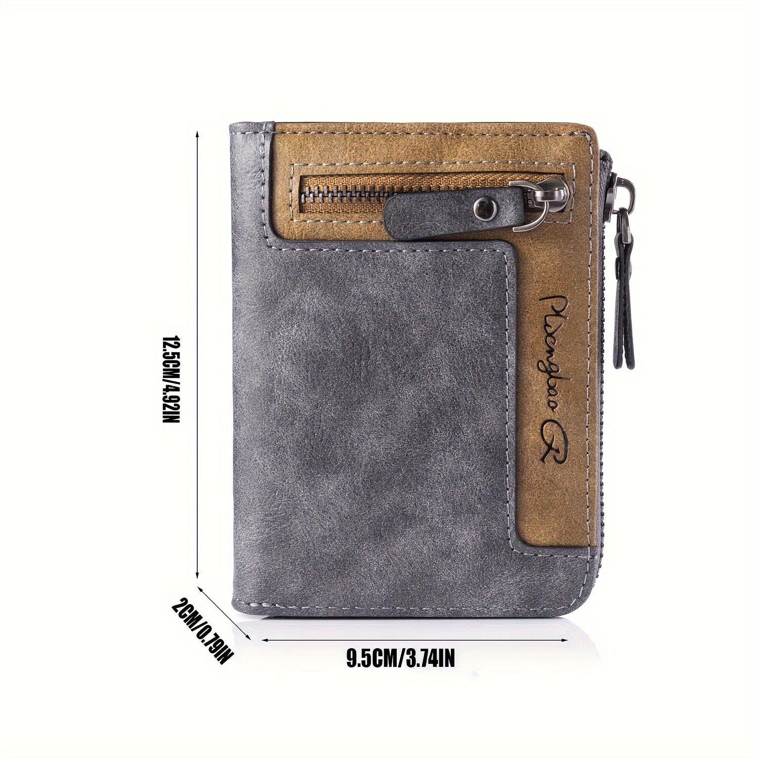 Cartera de hombre retro de piel sintética con cremallera y tarjetero.