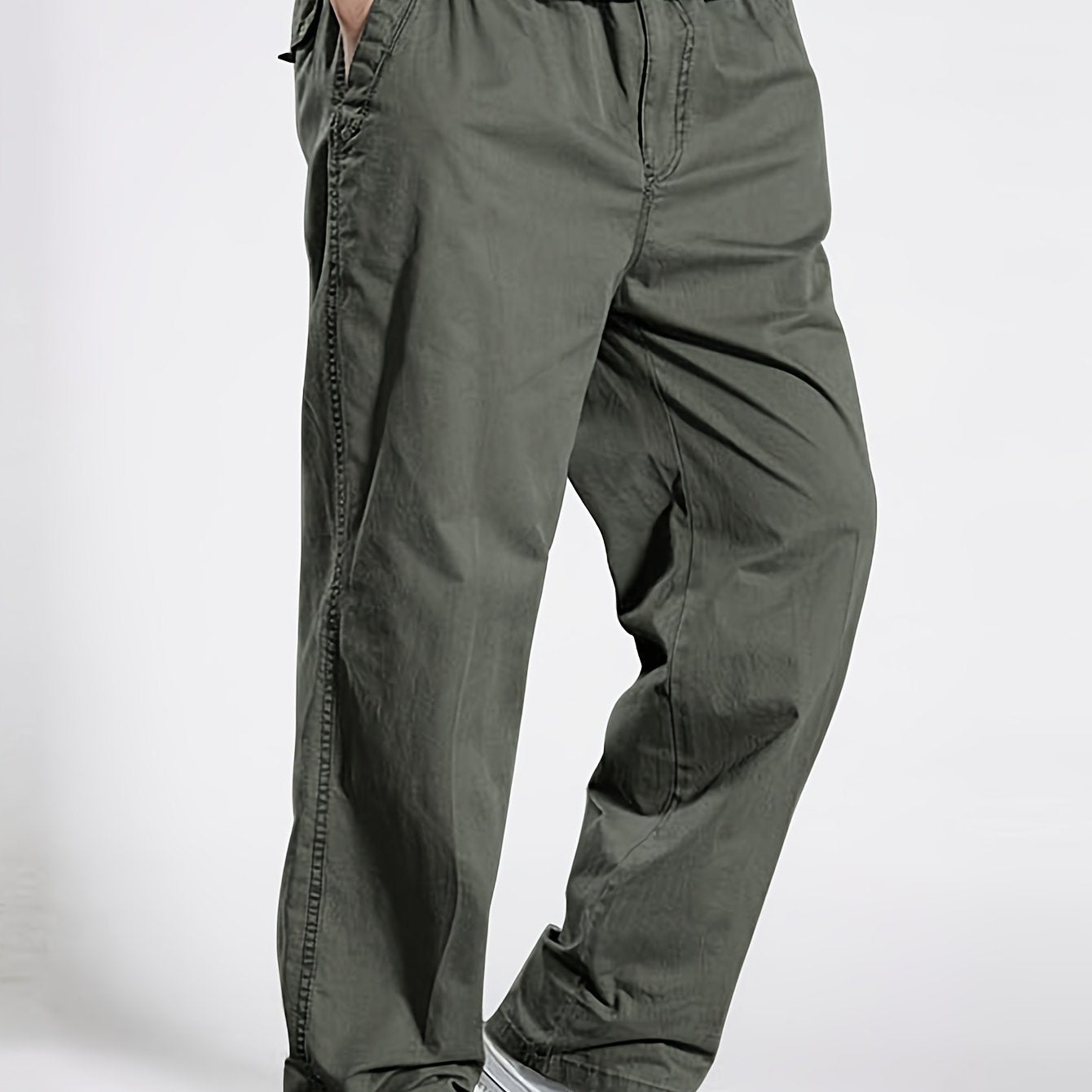 Men's Heavy-Duty 100% Cotton Work Pants - Relaxed Fit Cargo Pants with Elastic Drawstring Waist, Solid Black Casual Workwear for Construction, Everyday & Formal Events - Machine Washable Spring/Fall Trousers, Classic Solid Co