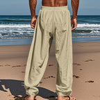 Men's Casual Linen Pants | Relaxed Fit with Drawstring Waist | 95% Linen, 5% Polyester | Breathable & Stylish for Indoor Gatherings, Outdoor Activities, and Golf | All-Season Wear | Beige Color, Versatile Clothing | Minimalis