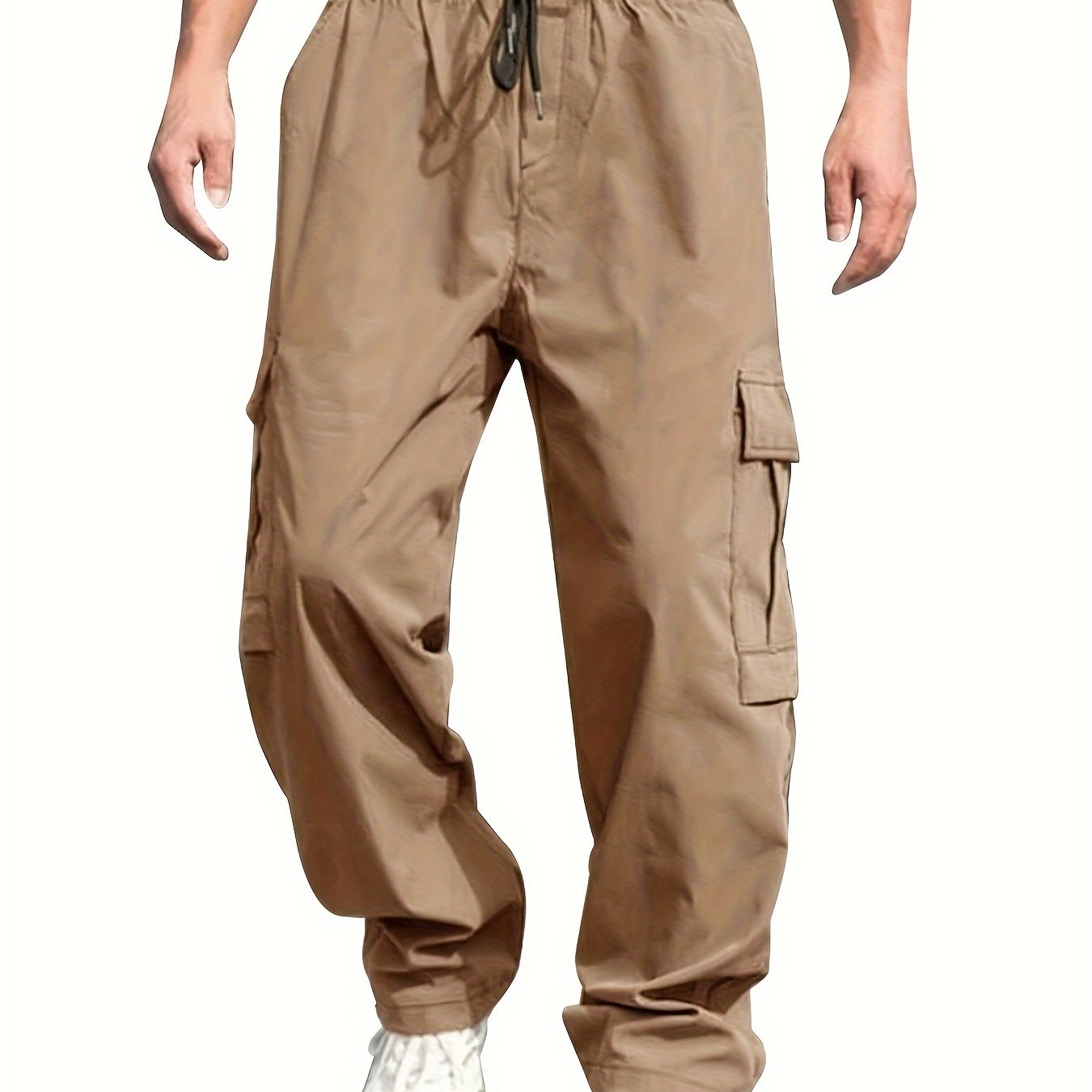 Men'S Casual Cargo Pants - Loose Fit, Straight Leg, Multi-Pocket Design, Drawstring Waist, Polyester Fabric, Ideal for Spring & Fall Workouts, Casual Wear Pants|Loose Fit Pants|Polyester Pants