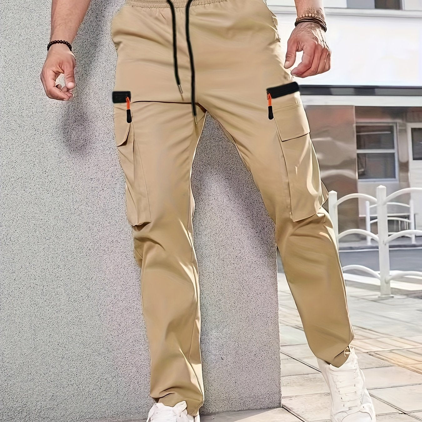 Men'S Stylish Cargo Pants - Versatile, Casual, and Slim Fit with Multiple Pockets, Straight-Leg Design, Perfect for Spring and Fall, All-Season Comfort, Solid Color, Allseason Pants | Straightleg Pants | Polyester Pants