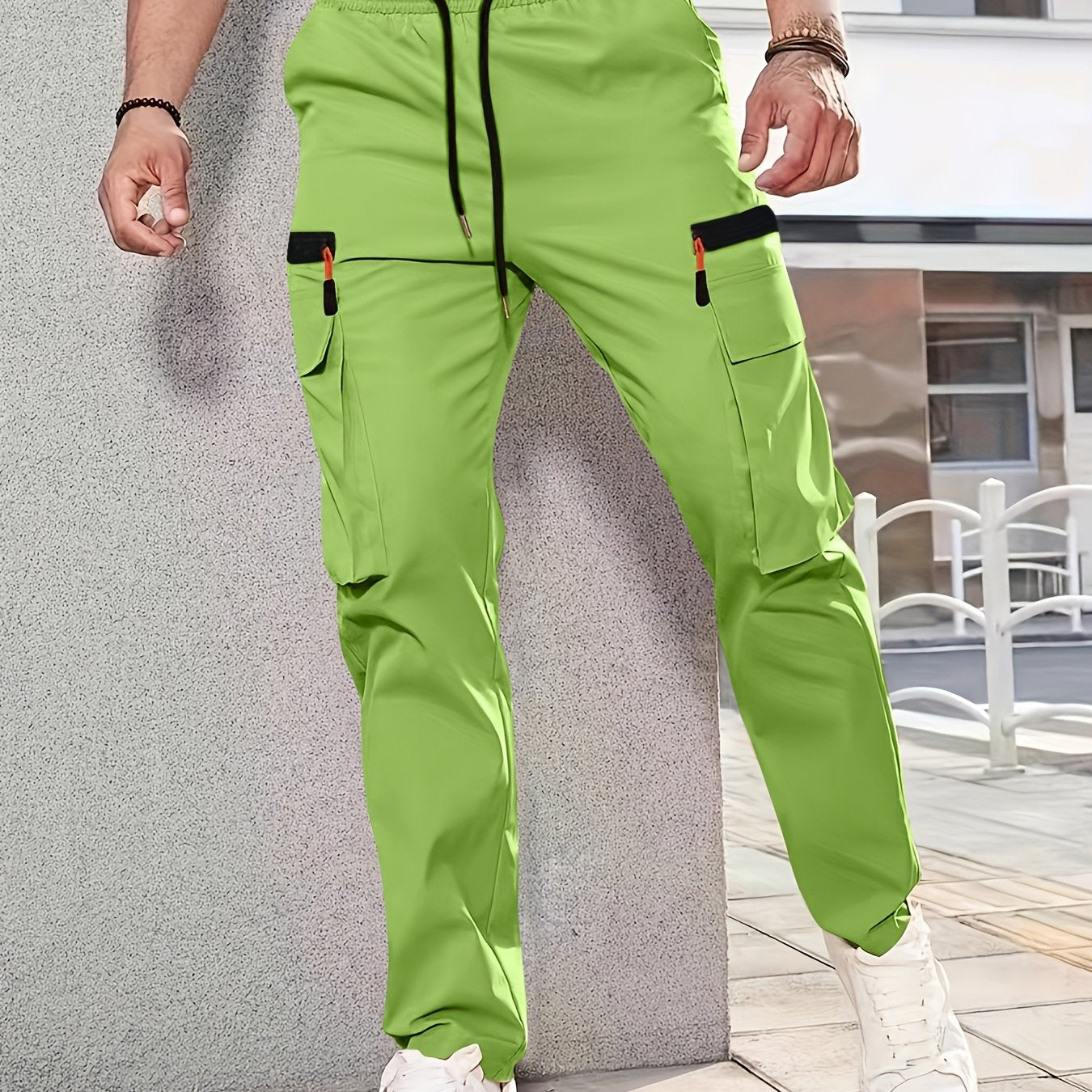 Men'S Stylish Cargo Pants - Versatile, Casual, and Slim Fit with Multiple Pockets, Straight-Leg Design, Perfect for Spring and Fall, All-Season Comfort, Solid Color, Allseason Pants | Straightleg Pants | Polyester Pants