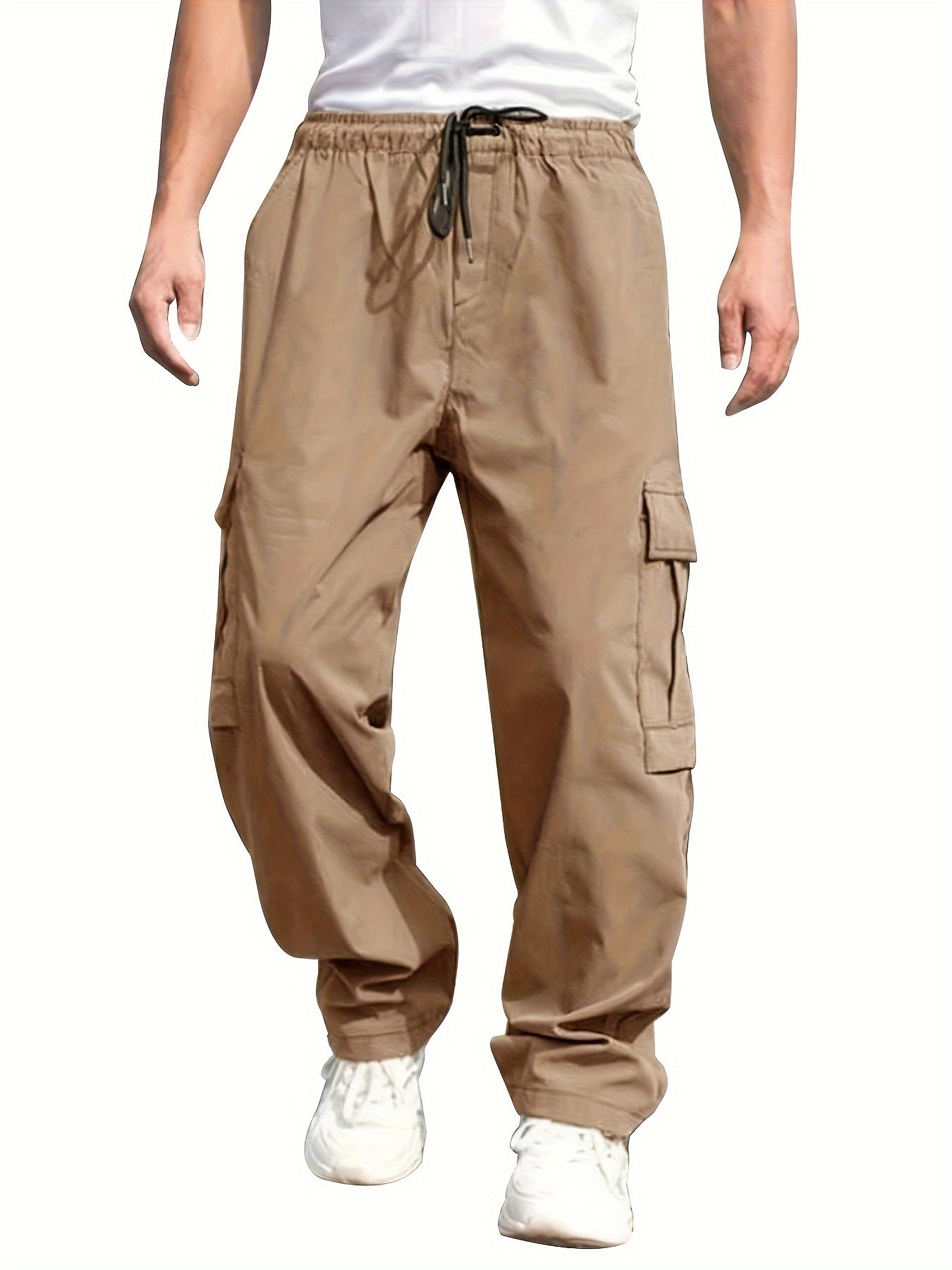 Men's Olive Green Cargo Pants - Lightweight Twill Fabric with Side Pockets, Adjustable Drawstring Waist | Casual Street Style Jogging Gear for All Seasons, Jogging Pants
