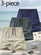 Conjunto de 3 Pantalones Cortos Deportivos | Cintura Elástica con Bolsillos | Playa y Deporte