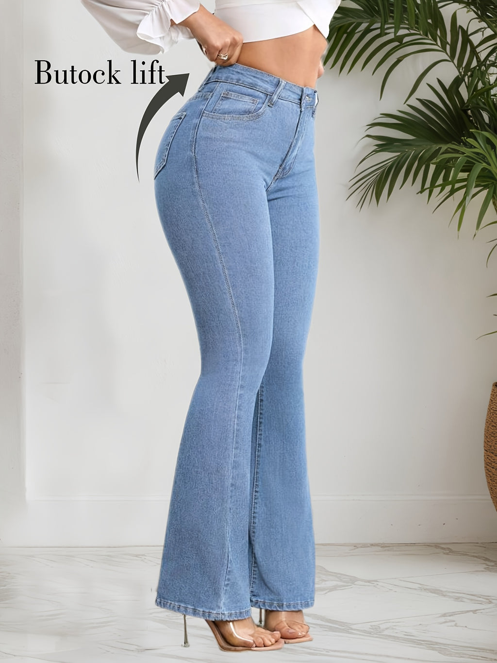 Jeans Acampanados Elásticos Mujer | Ticotrendy Denim Azul Claro Ajuste Cómodo Elegante