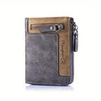 Cartera de hombre retro de piel sintética con cremallera y tarjetero.