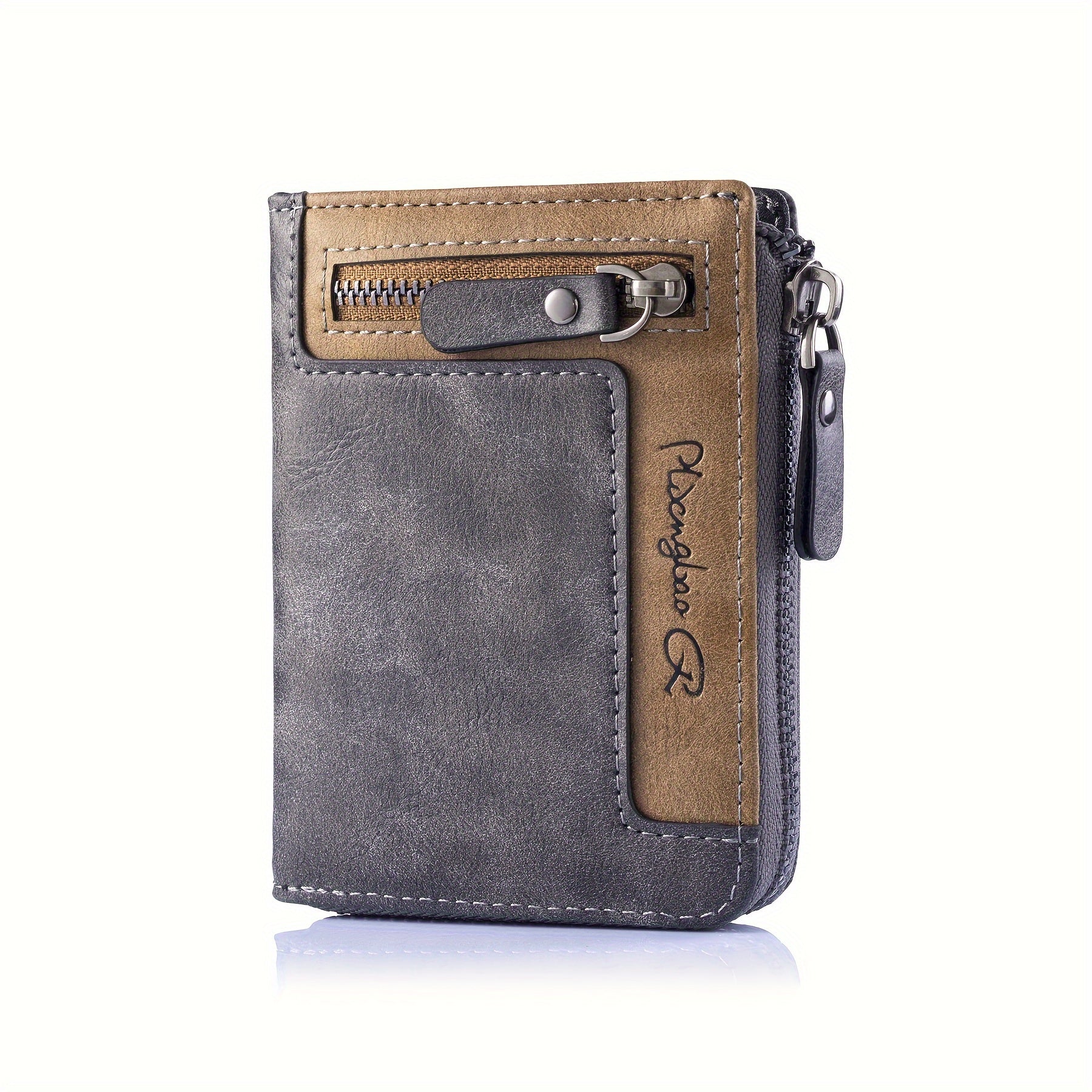 Cartera de hombre retro de piel sintética con cremallera y tarjetero.