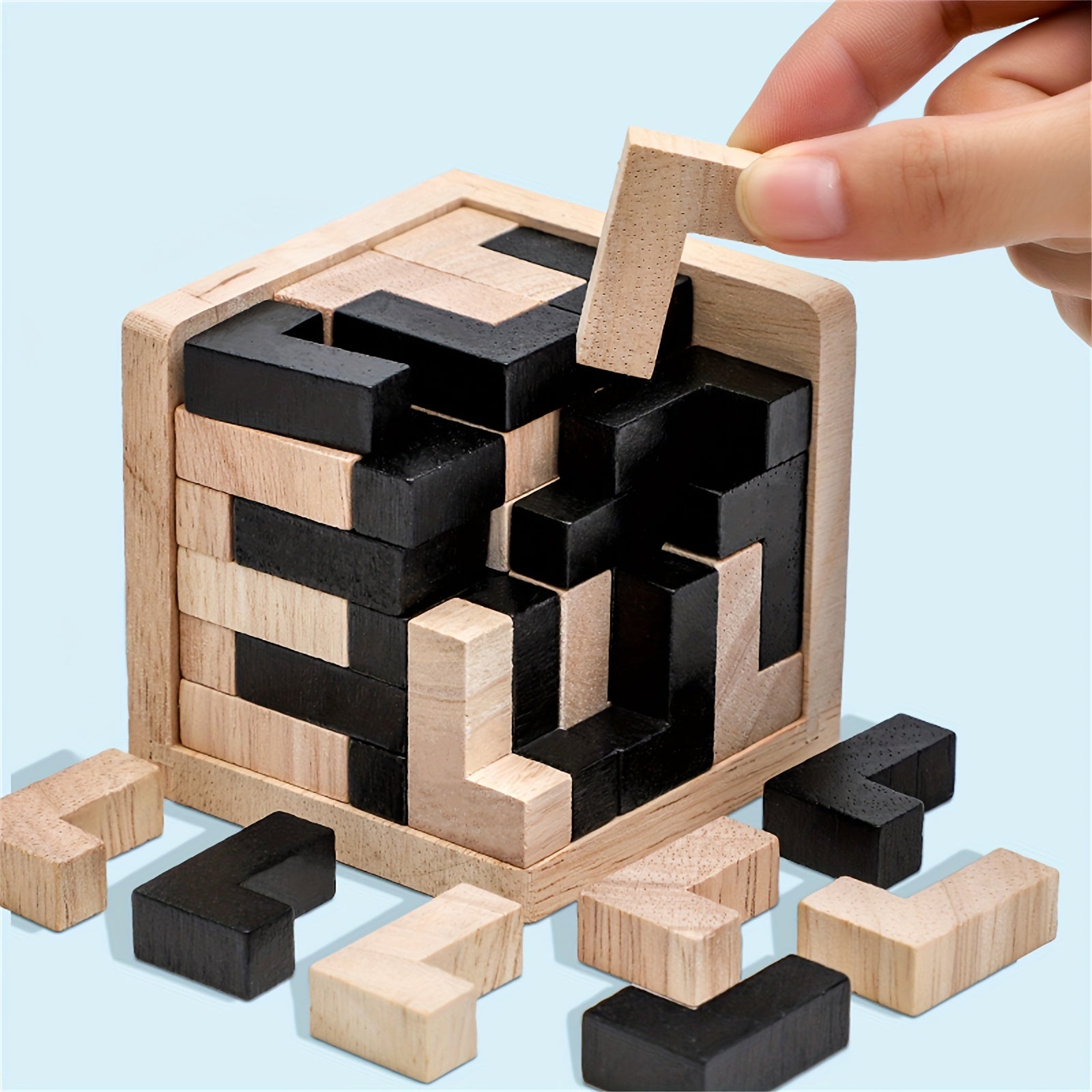 Set 54 Piezas Cubos Madera | Rompecabezas 3D | Entrenamiento Cerebral