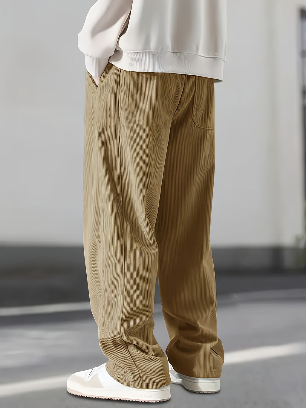 Men's corduroy casual pants, stylish and loose wide-leg pants, straight-cut sport pants, elastic waist drawstring baggy sweatpants for men sweatpants baggy